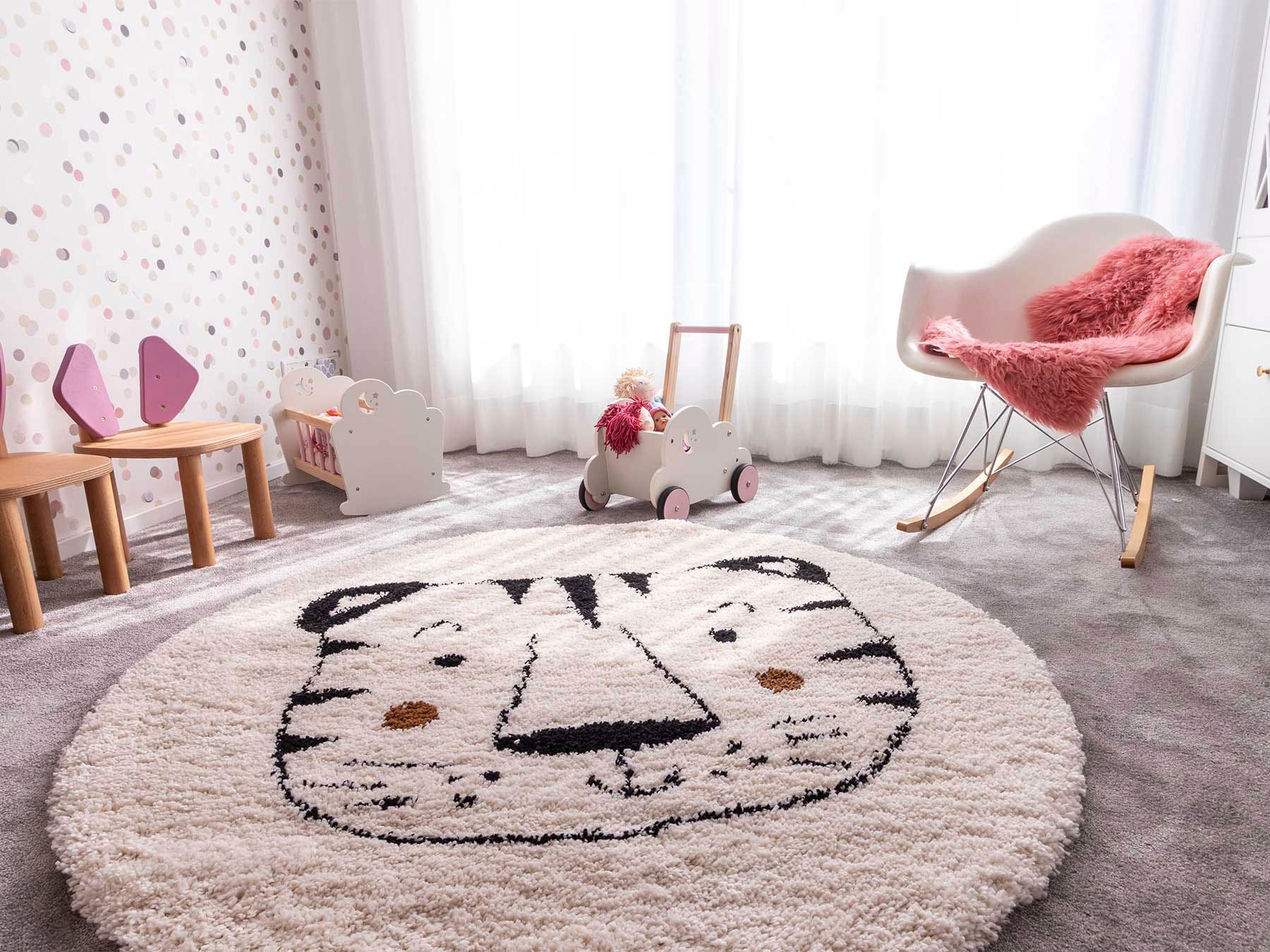 Primaflor-Ideen in Textil Kinderteppich "NOMAD - Whiter Tiger" rund 35 mm H günstig online kaufen