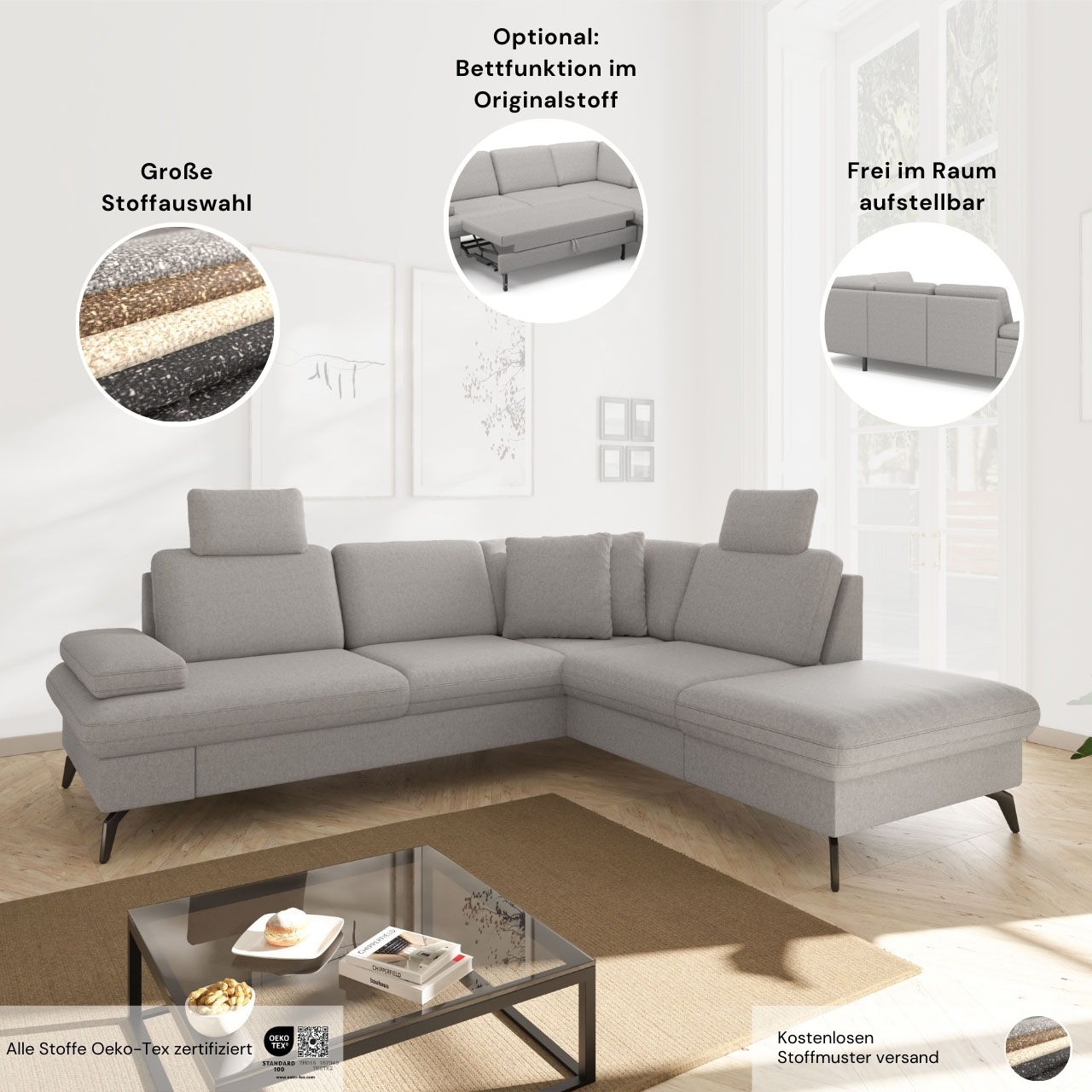 sit&more Ecksofa »Morris Jubi L-Form«, inkl. Armteilfunktion und 1 Zierkissen, wahlweise mit Bettfunktion