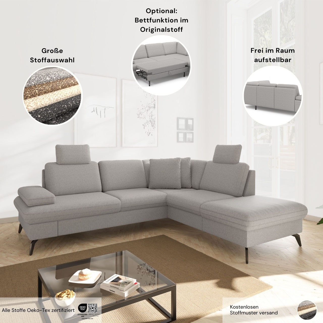 Ecksofa SIT & MORE "Morris Jubi L-Form, B: 247 cm", braun (hellbraun), B:247cm H:83cm T:171cm, 100% Polyester, Sofas, Ecksofa, mit Armteilfunktion & 1 Zierkissen, optional Bettfunktion 3