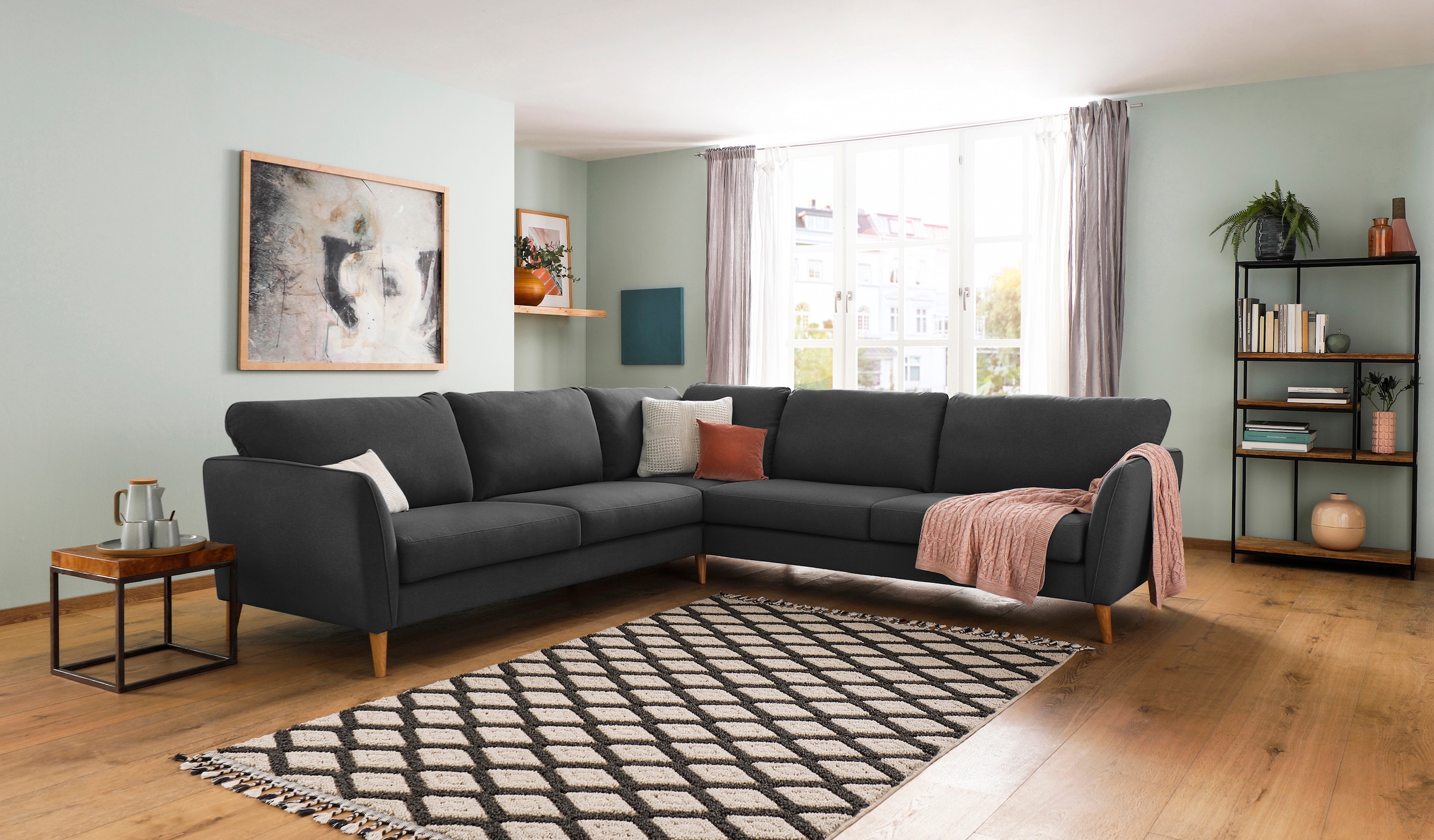 Home affaire Ecksofa »MARSEILLE 278/278 cm, L-Form,«, gleichschenklig, aus Eiche-Massivholz Beinen, verschiedene Bezüge