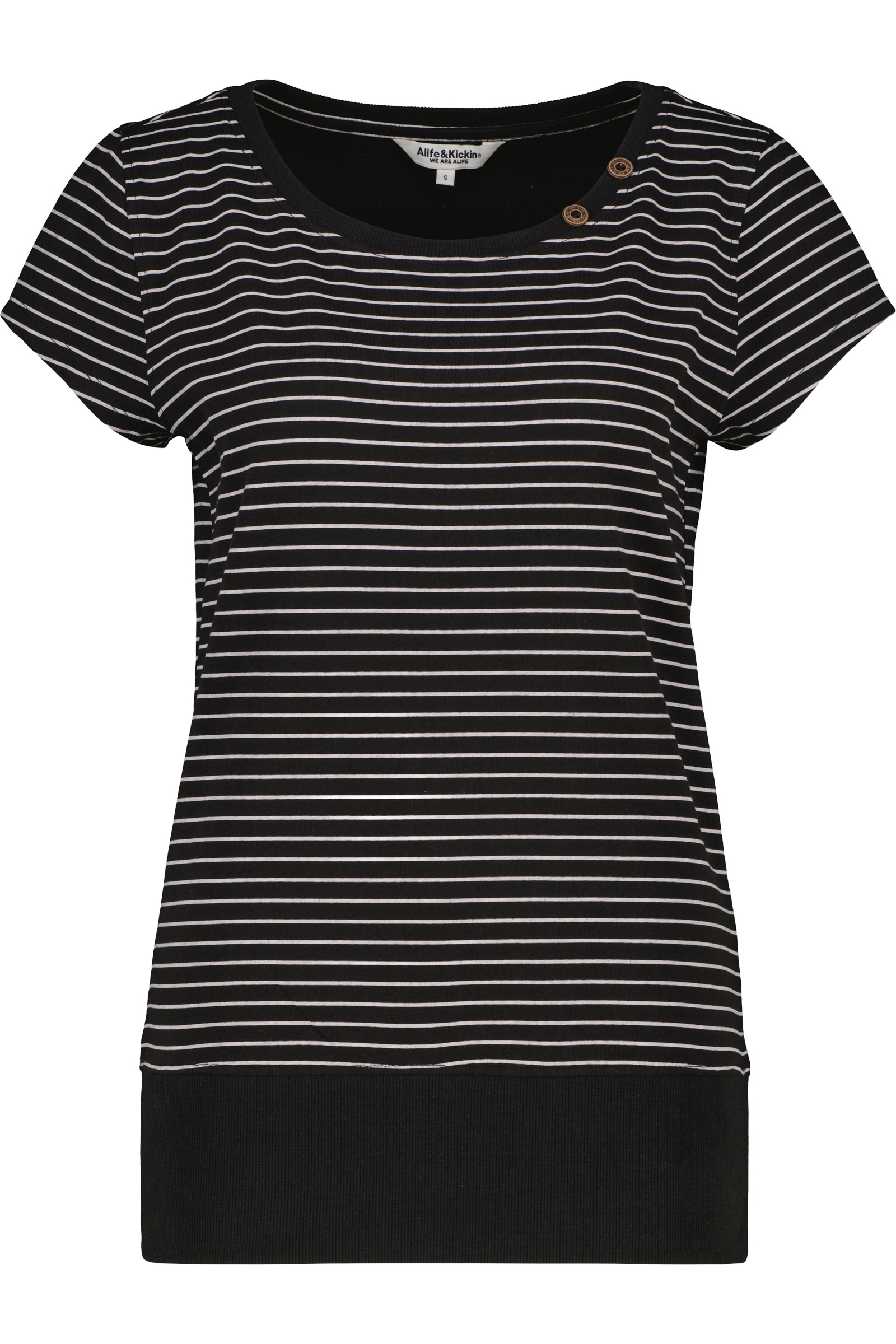 Alife & Kickin Rundhalsshirt Kurzarm mit feinem Streifenmuster, Scoop-Neck und Rippbund