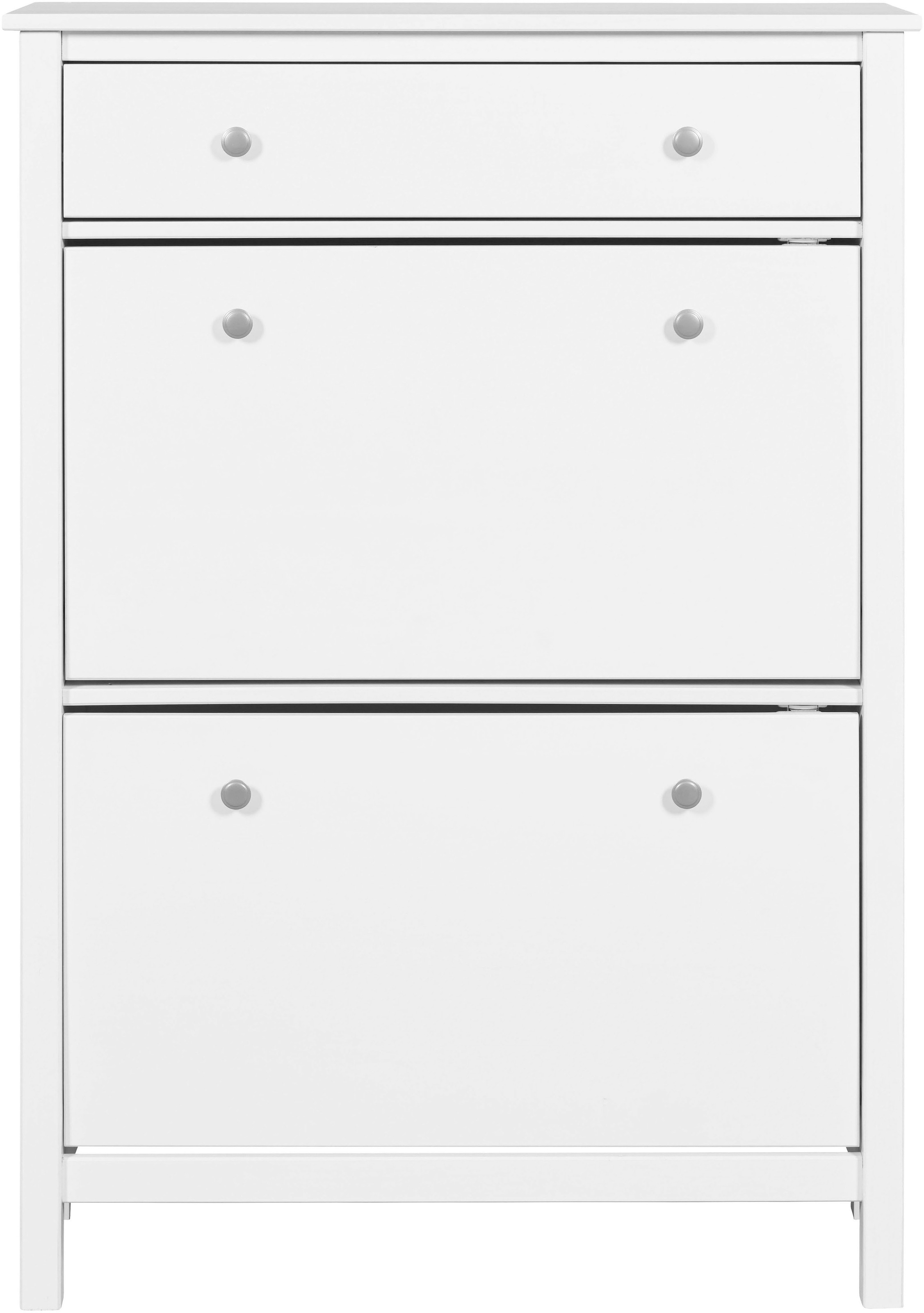 Inter Link Schuhkommode »Pinora, Kiefer Massivholz, Weiss, 90 x 30 x 127 cm, 16 paar Schuhe« 1 Stk. tlg. Schuhkipper im modernem Skandi Look, 2 Klappen, 1 Schublade