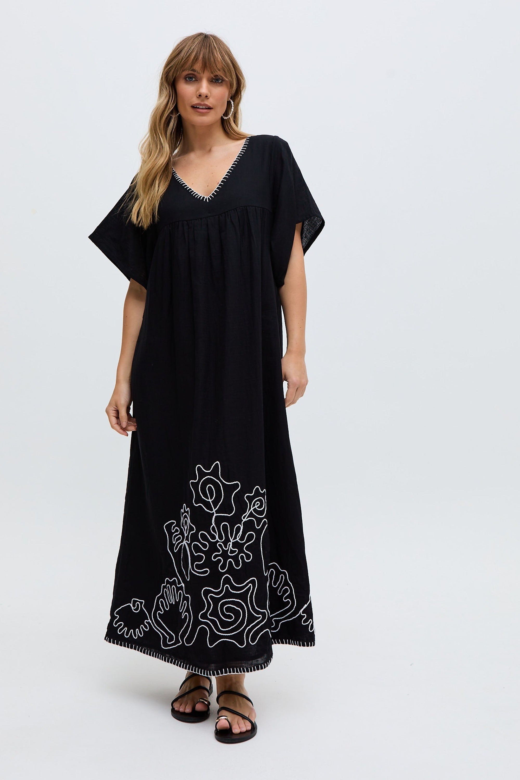 RAFFYA Midikleid »Candy Tabard Embroidered Hem Maxi Dress Damen«