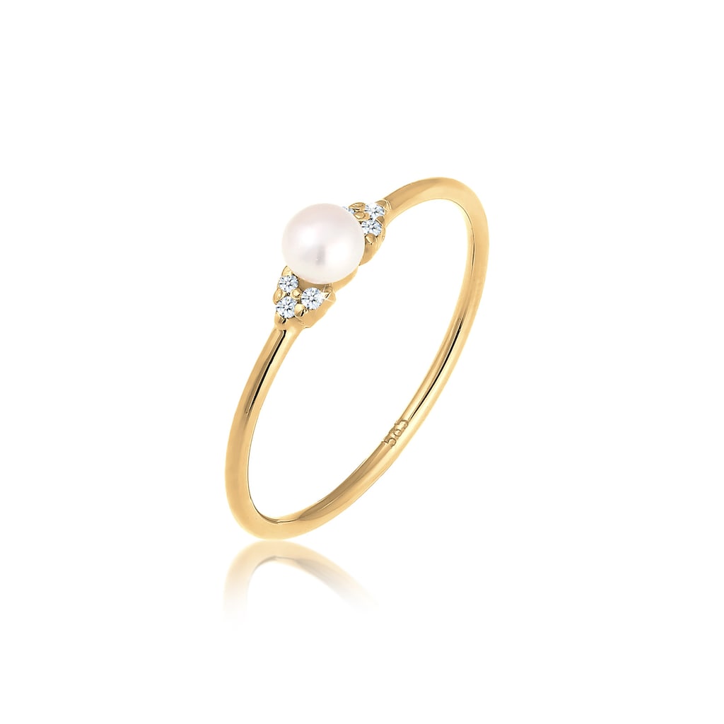 Elli DIAMONDS Verlobungsring »Verlobung Perle Diamant (0.03 ct.) 585 Gelbgold«