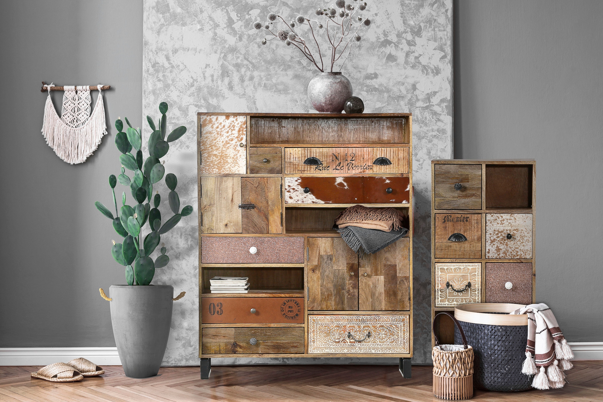 Gutmann Factory Highboard verzierten Chic, BAUR | Fronten, Mango »Bounce«, Shabby Vintage Altholz mit massives