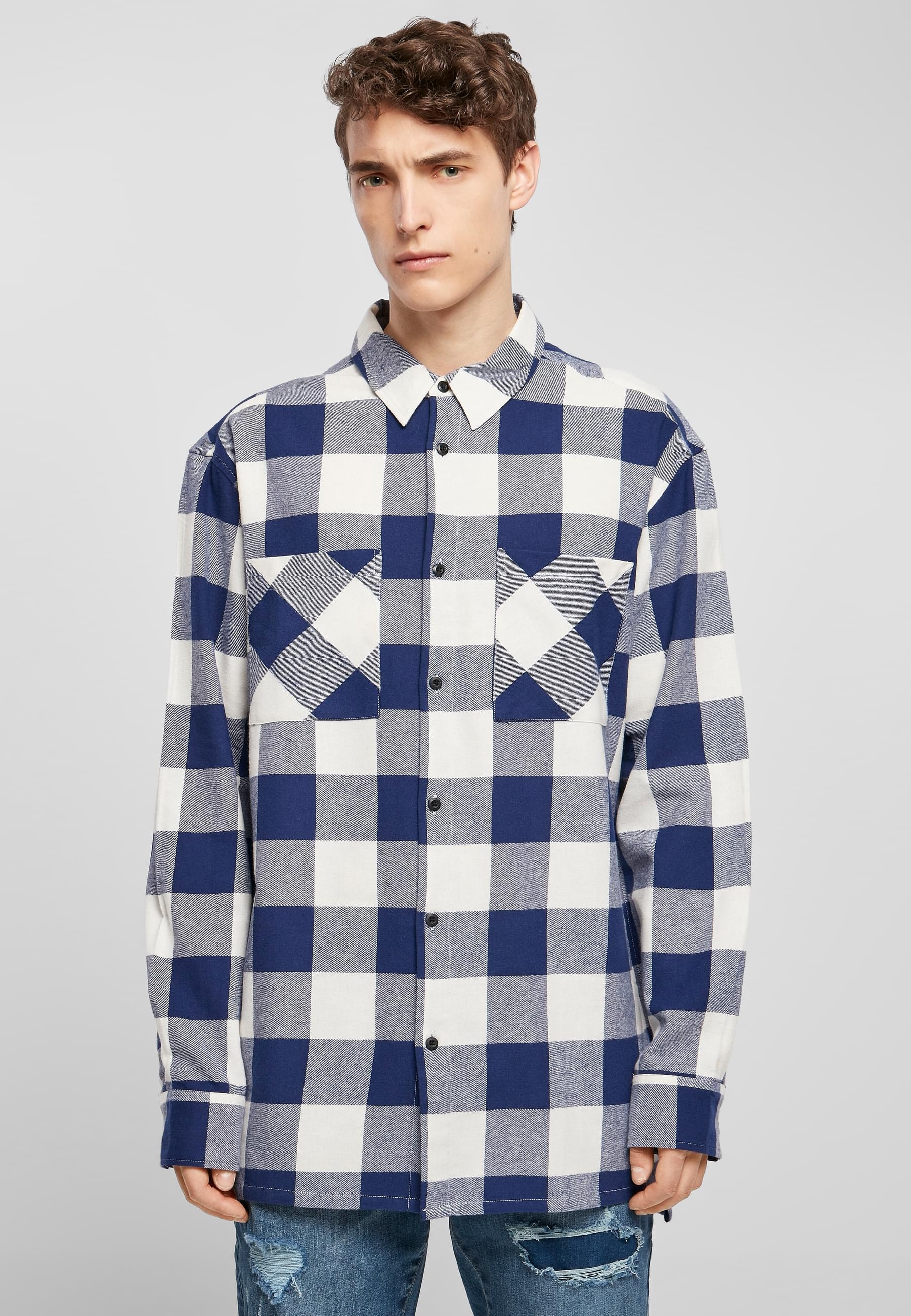 URBAN CLASSICS Langarmhemd »Urban Classics Herren Long Oversized Checked Shirt«, (1 tlg.)