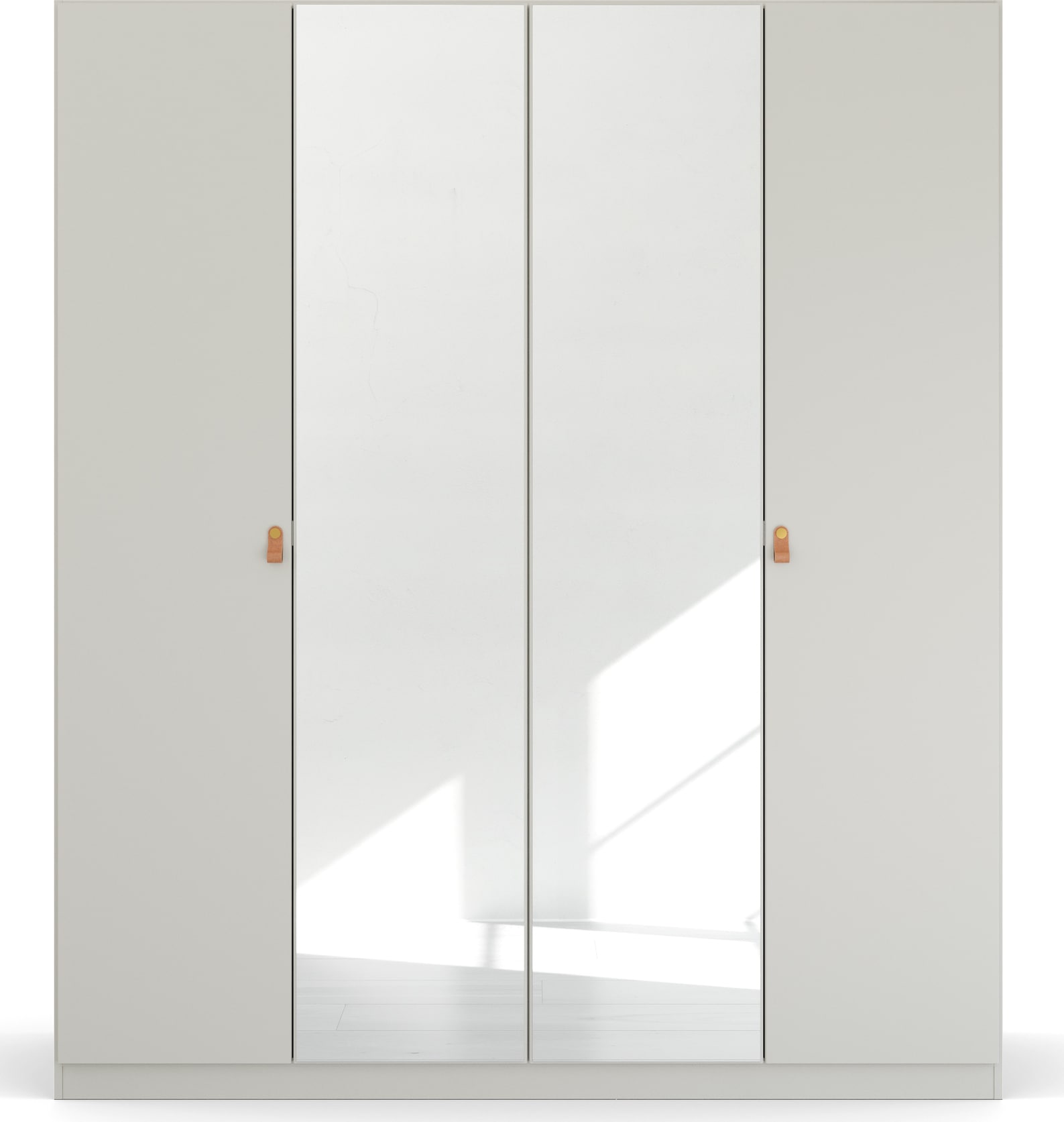 rauch Drehtürenschrank »Homey by Quadra Spin« mit Grifflaschen aus weichem, cognacbraunem Leder, mit Spiegel