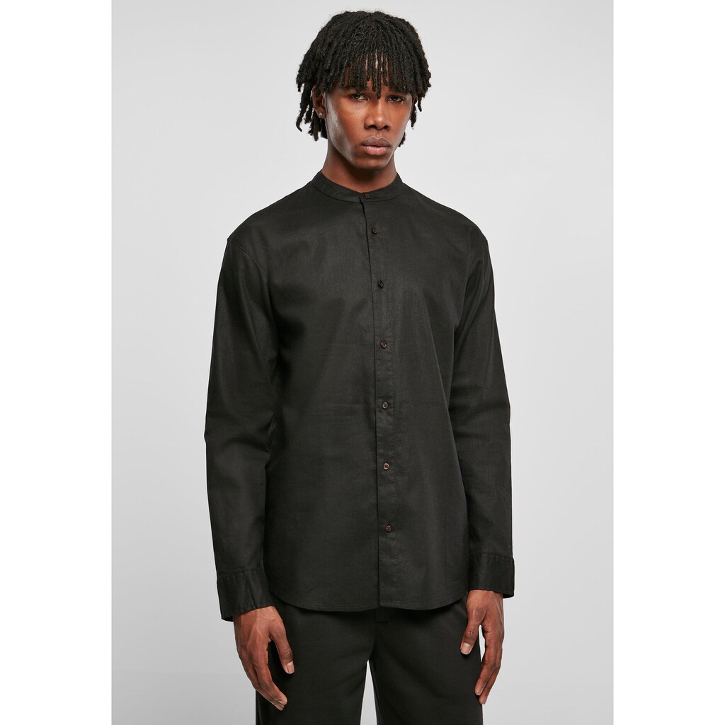 URBAN CLASSICS Langarmhemd »Urban Classics Herren Cotton Linen Stand Up Collar Shirt«, (1 tlg.)
