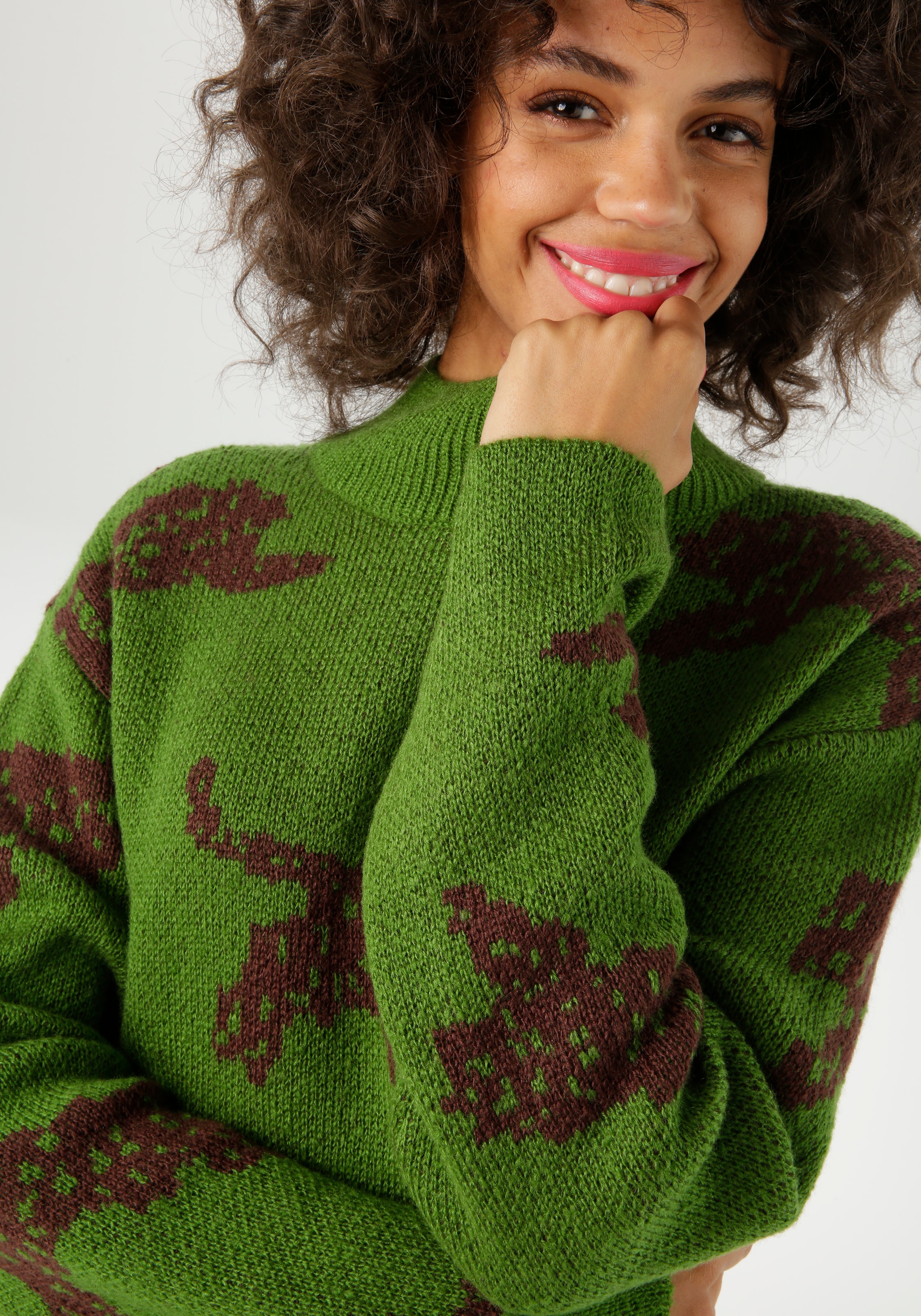 Aniston CASUAL Strickpullover, mit eingestrickten Leoparden - NEUE KOLLEKTION