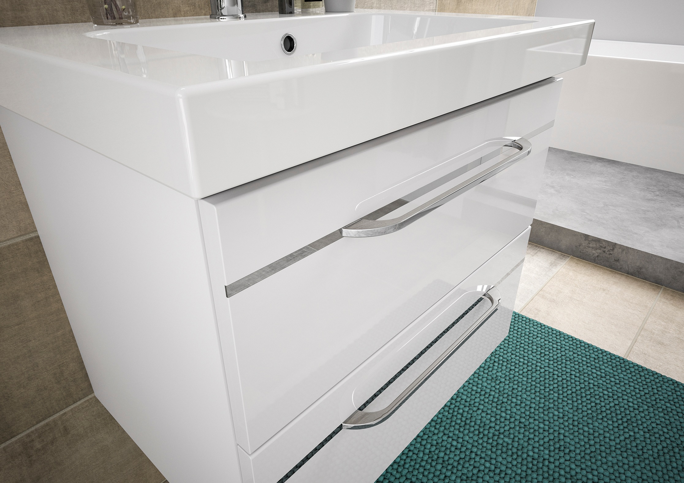 Saphir Badmöbel-Set »Balto Sprint 3-teilig, Mineralmarmor-Waschtisch mit LED-Spiegelschrank«, (4 St.), inkl. Türdämpfer, 100 cm breit, mit Midischrank, 3 Türen, 4 Schubladen