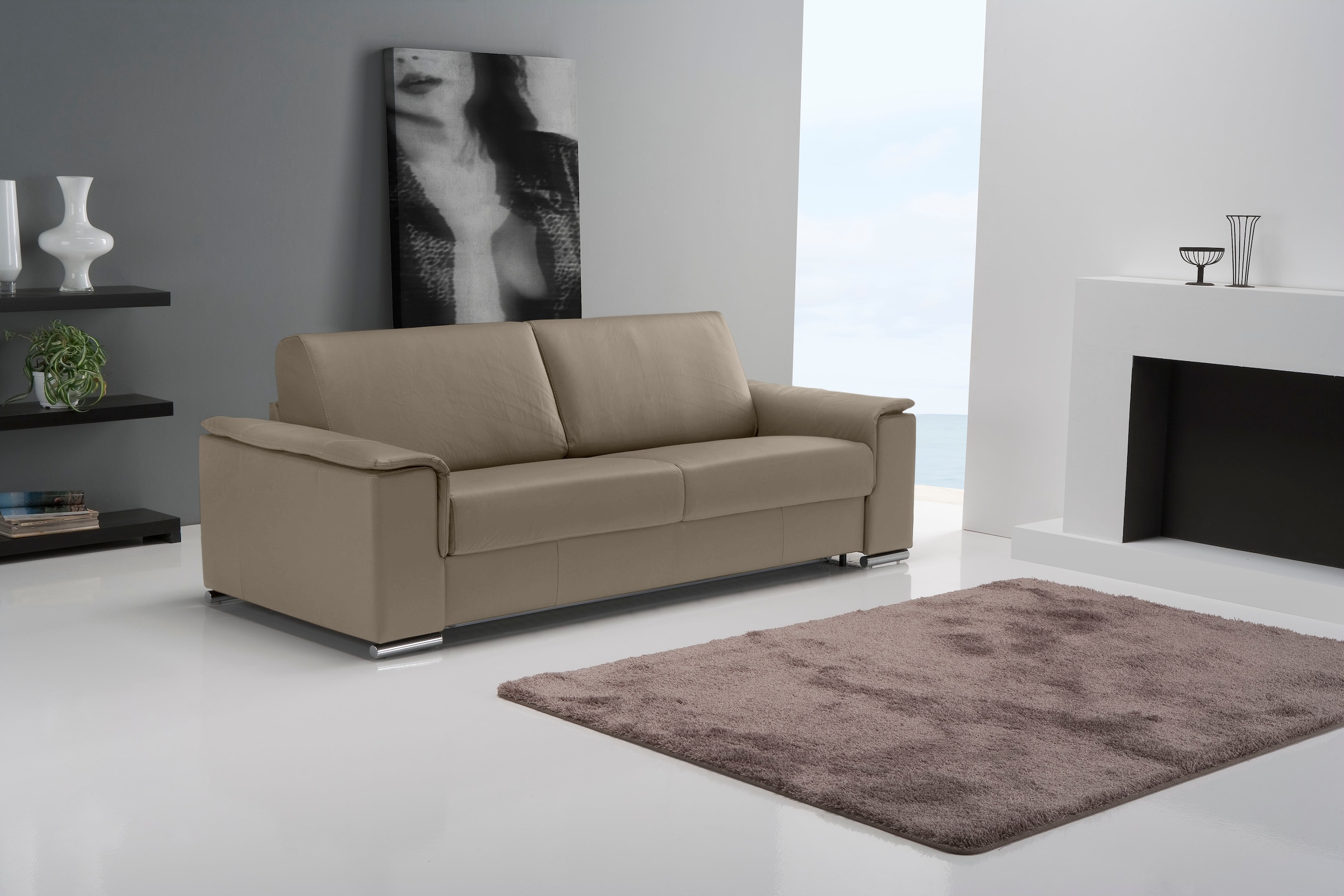Egoitaliano 2,5-Sitzer "Cecilia, modern & elegant, erstklassiger Sitzkomfort, Breite 234cm" mit verchromten Metallfüßen