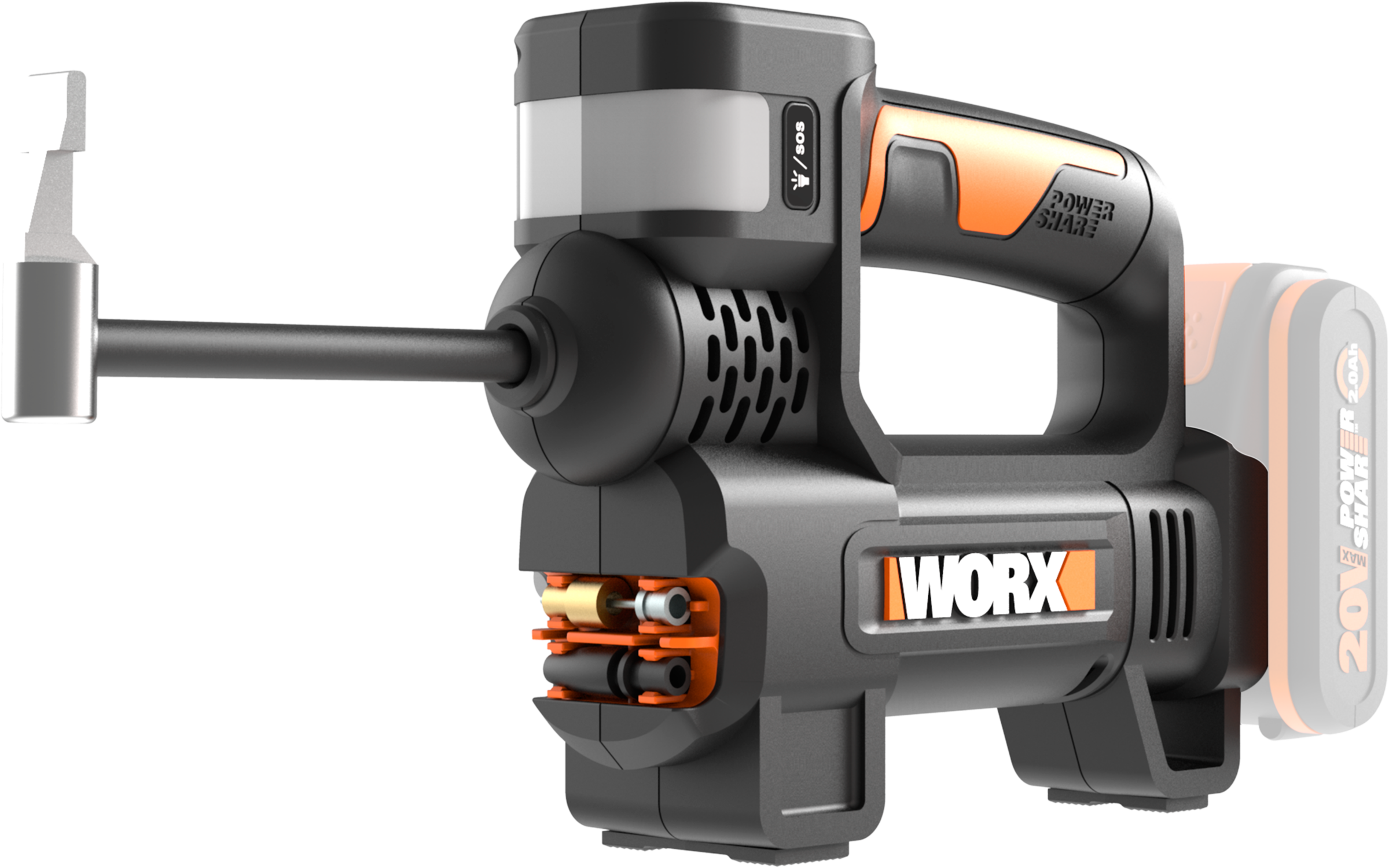 Akku-Handkompressor WORX "WX092.9", schwarz (ohne farbbezeichnung), B:7,1cm H:16,7cm L:23,2cm, Kompressoren, 4-in-1, digitale Anzeige, Notfallhelfer, ohne Akku & Ladegerät 3