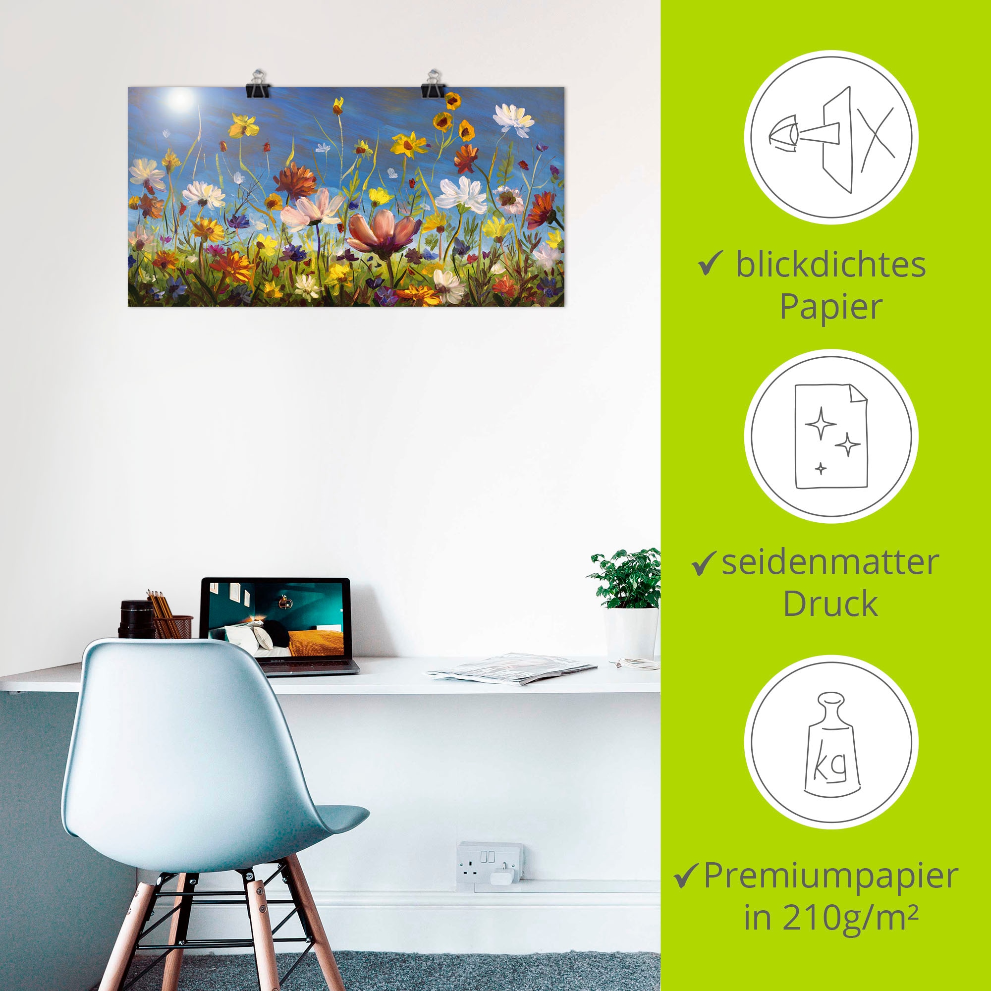 Artland Wandbild »Wildblumenwiese blauer Himmel«, Blumenwiese, (1 St.), als Alubild, Outdoorbild, Leinwandbild, Poster, Wandaufkleber