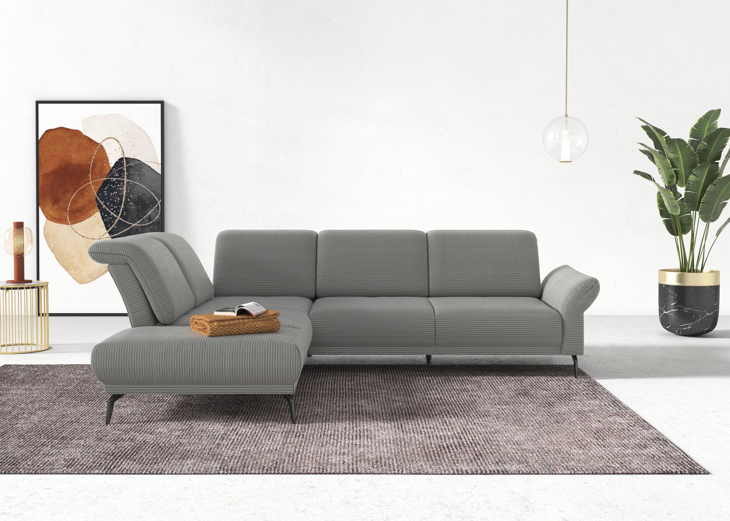 INOSIGN Ecksofa »Coco L-Form«, Sitztiefen-, Arm- und Kopfteilverstellung, Cord-Bezug, Fußhöhe 15 cm