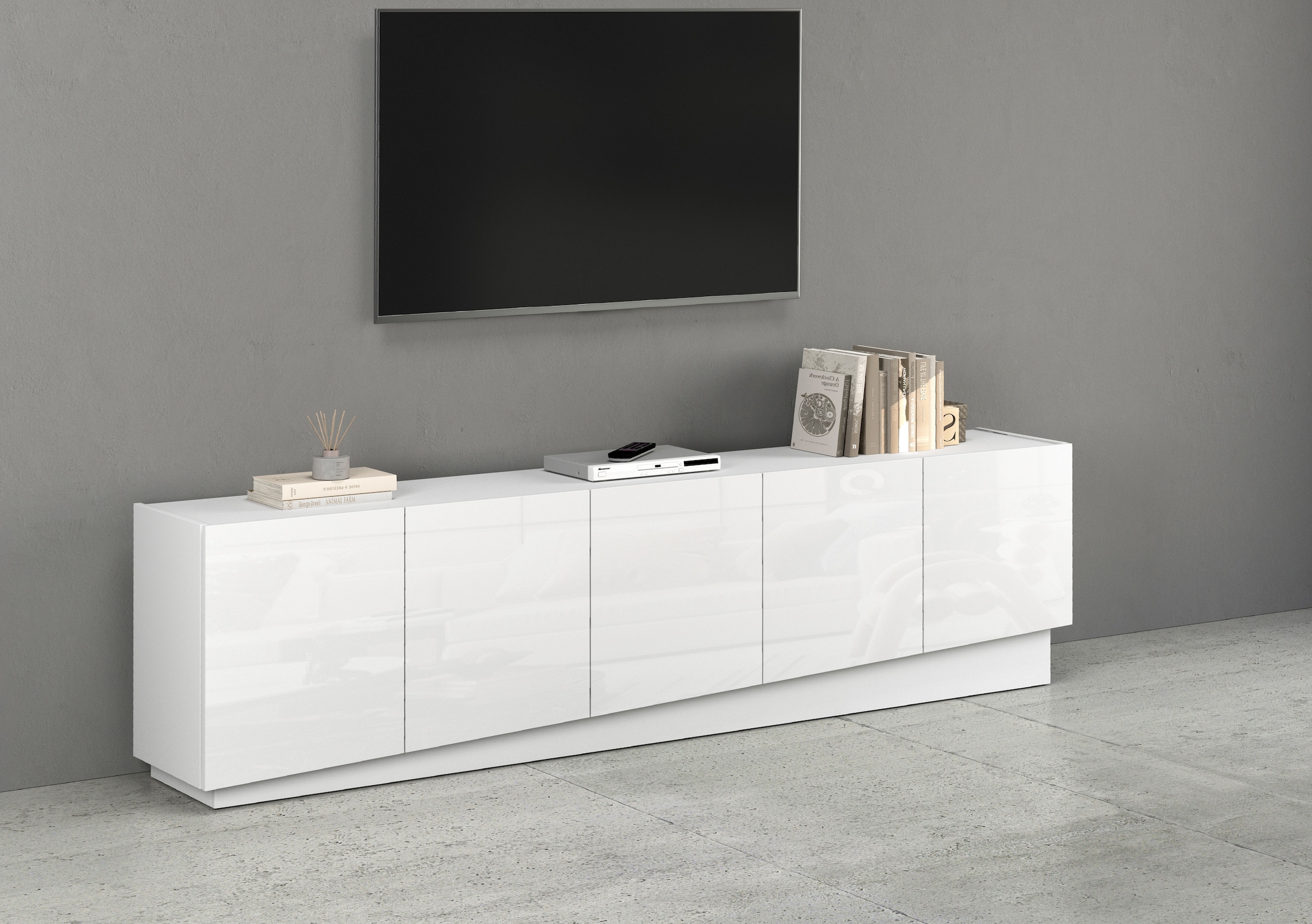 INOSIGN Lowboard »VELA, Höhe 60 cm, Breite 225 cm,Design mit schrägen Türen«, (1 St.), Made in Italy, Maße-B/T/H: 225x35x60, Lowboard, TV-Board, TV-Kommode