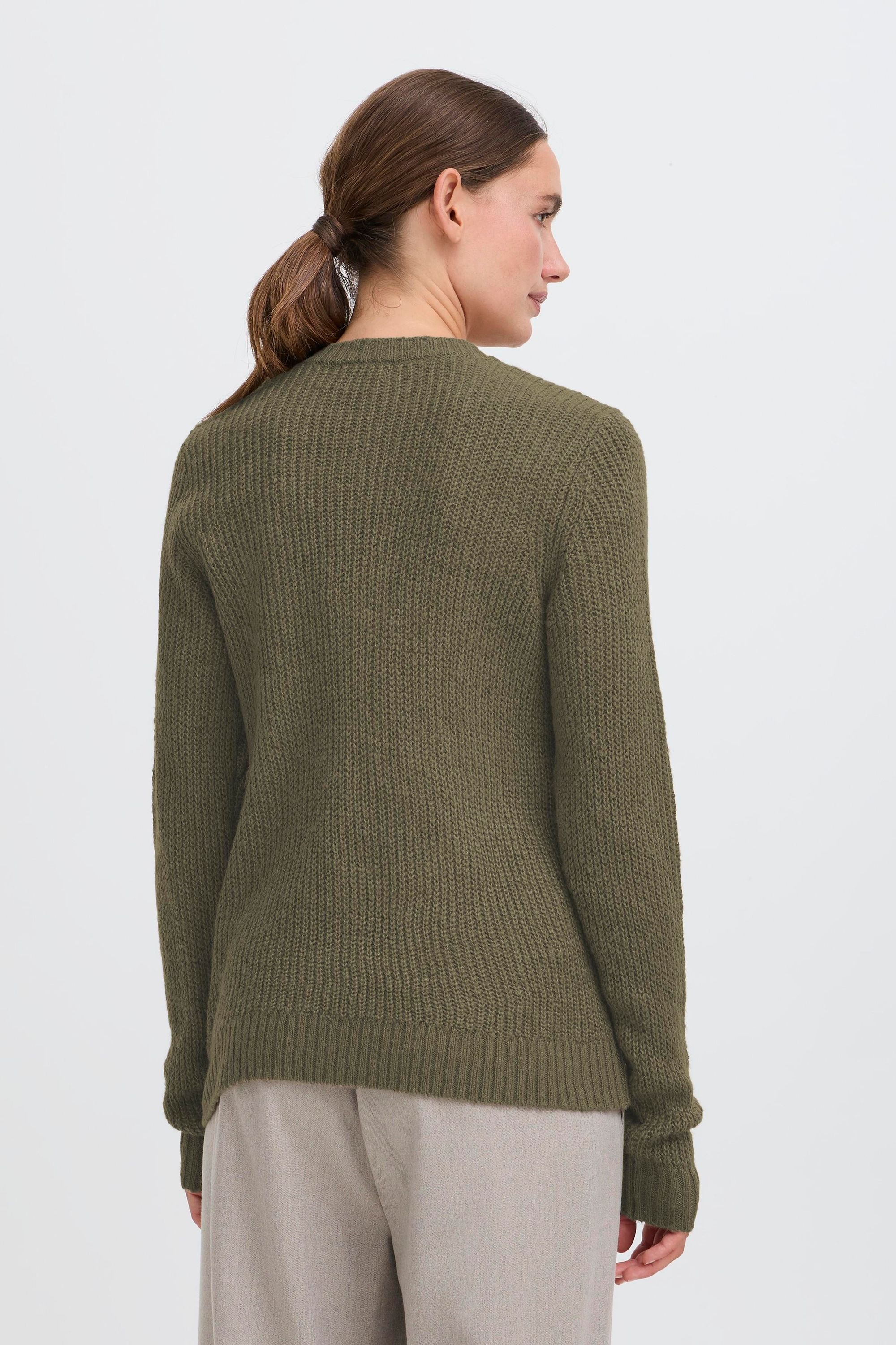 V-Ausschnitt-Pullover OXMO "V-Ausschnitt-Pullover OXFSINVI PU 1", Damen, Gr. XL, grün (smokey olive melange), Obermaterial: 100% Polyacryl PAN., Pullover 3