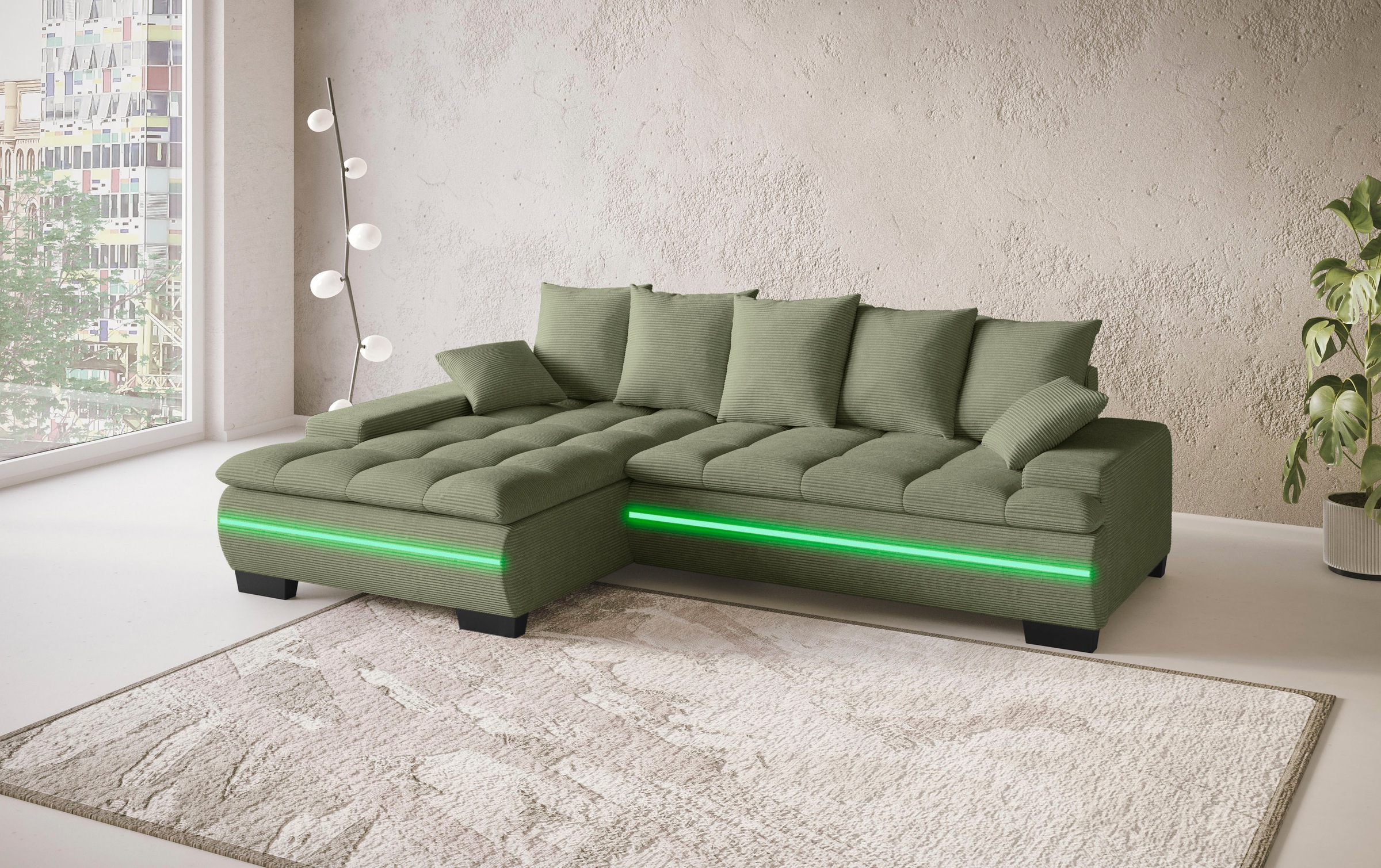 Mr. Couch Ecksofa »Haiti II, L-Form«, RGB-LED Beleuchtung, Kaltschaum, wahlweise mit Bett, Bettkasten