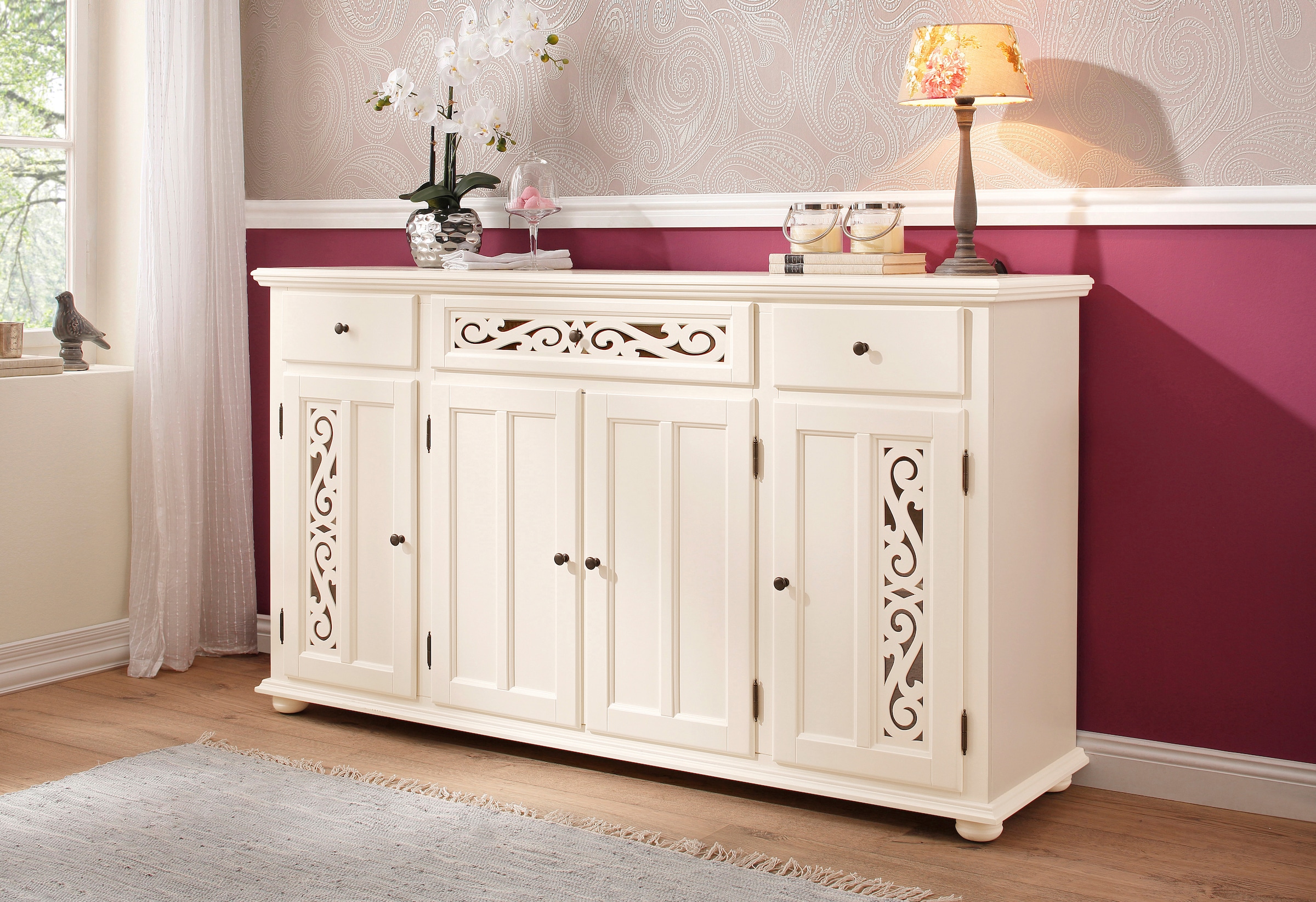 Home affaire Sideboard "Arabeske", Kommode mit dekorativen Fräsungen, Breite 171cm