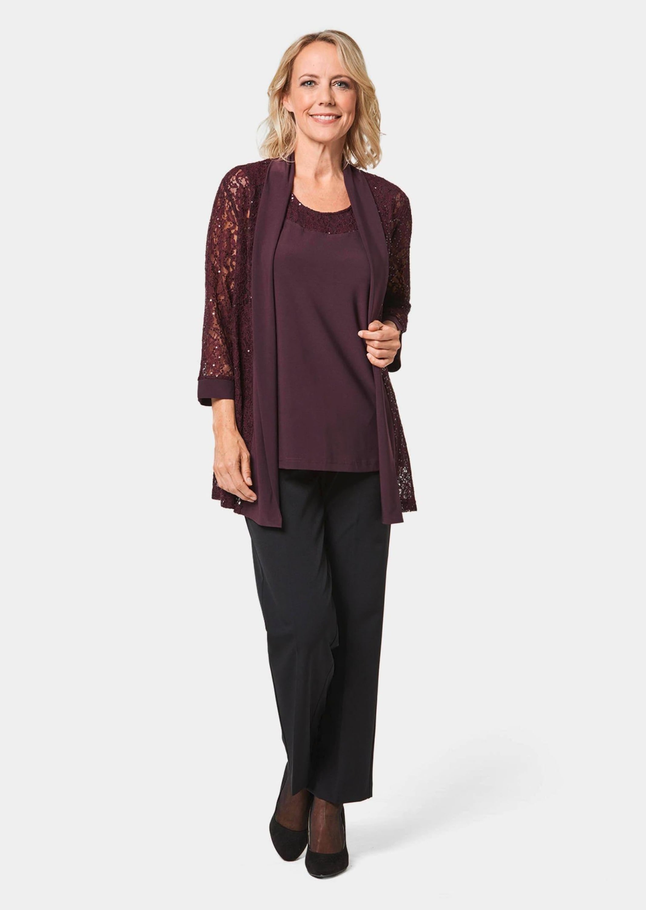 GOLDNER Klassische Bluse »Kurzgröße Set aus Spitzenjäckchen und Top«