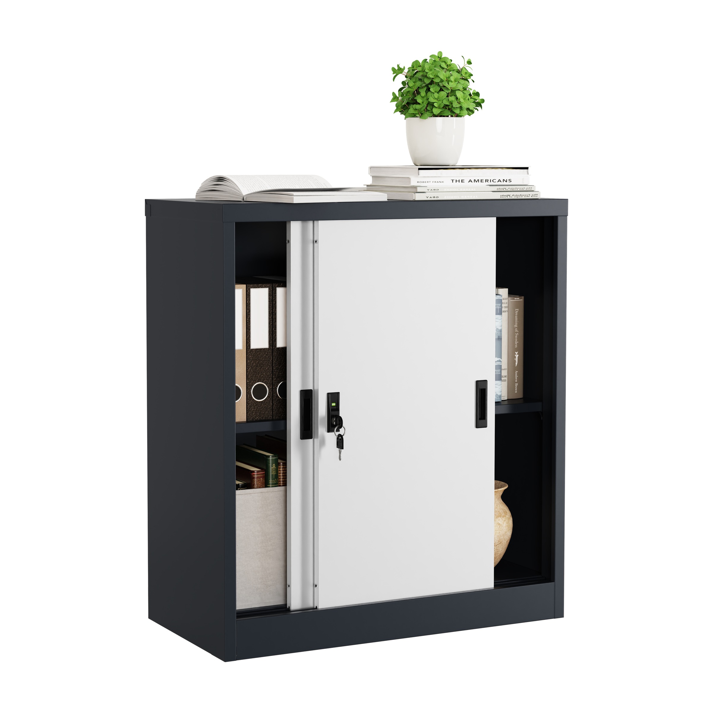 Aktenschrank VCM, B:80cm T:40cmanthrazit, weiß, Obermaterial: 100% Metall MT., Büro, Schränke, "Büroschrank Stahlschrank abschließbar Malivo 2fach"