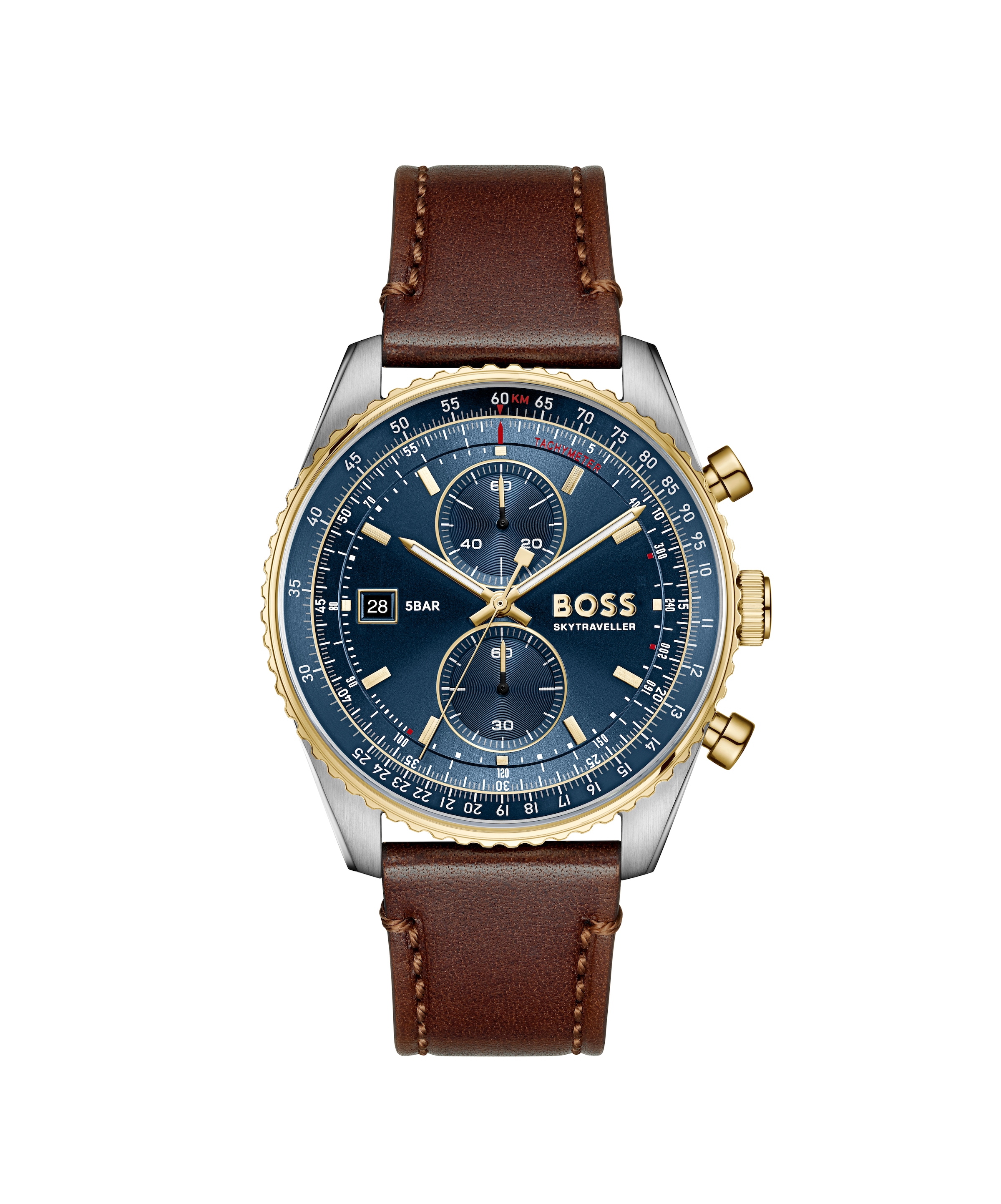 BOSS Chronograph »SKYTRAVELLER« Quarzuhr, Armbanduhr, Herrenuhr, Lederarmband, analog, Tag