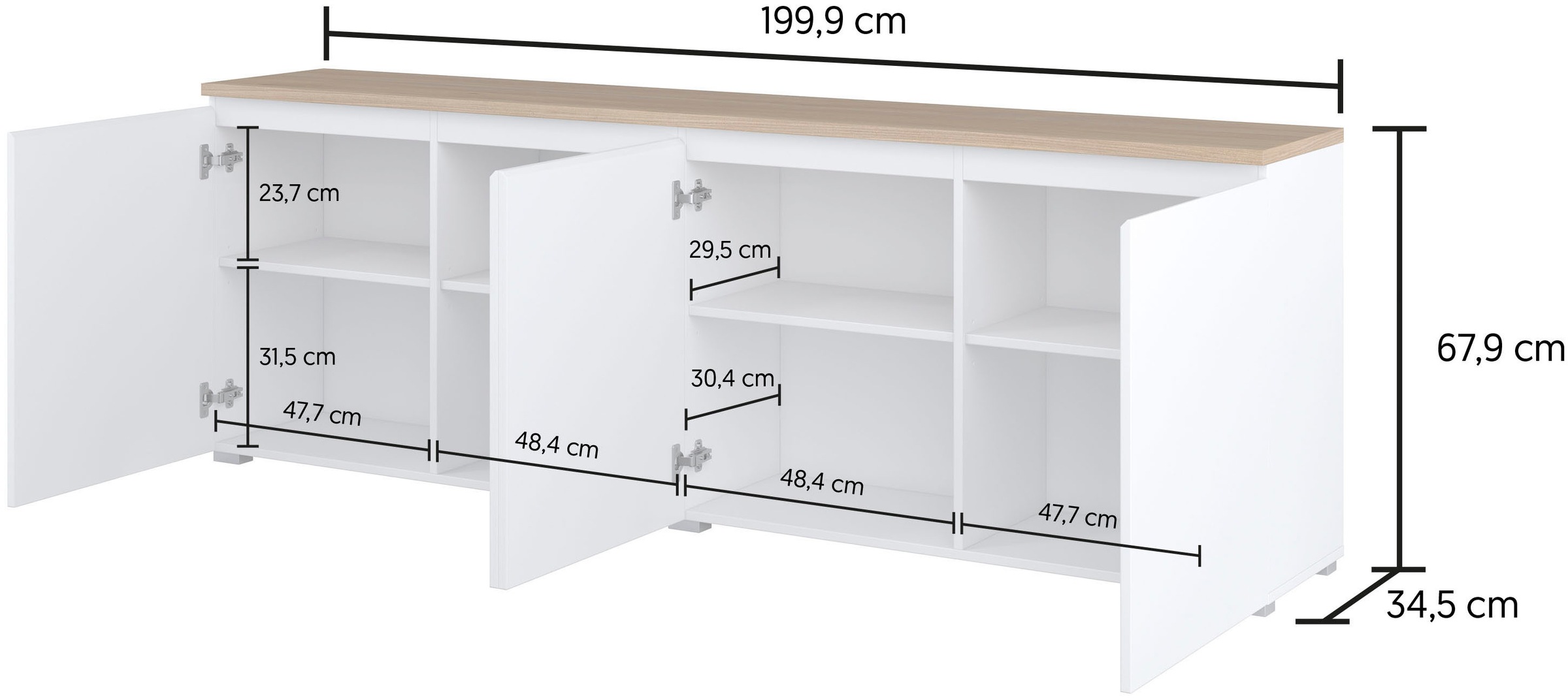 INOSIGN Sideboard »Modo, Breite 200 cm, moderne grifflose Kommode 4Türen«, Anrichte mit viel Stauraum, Einlegeböden verstellbar