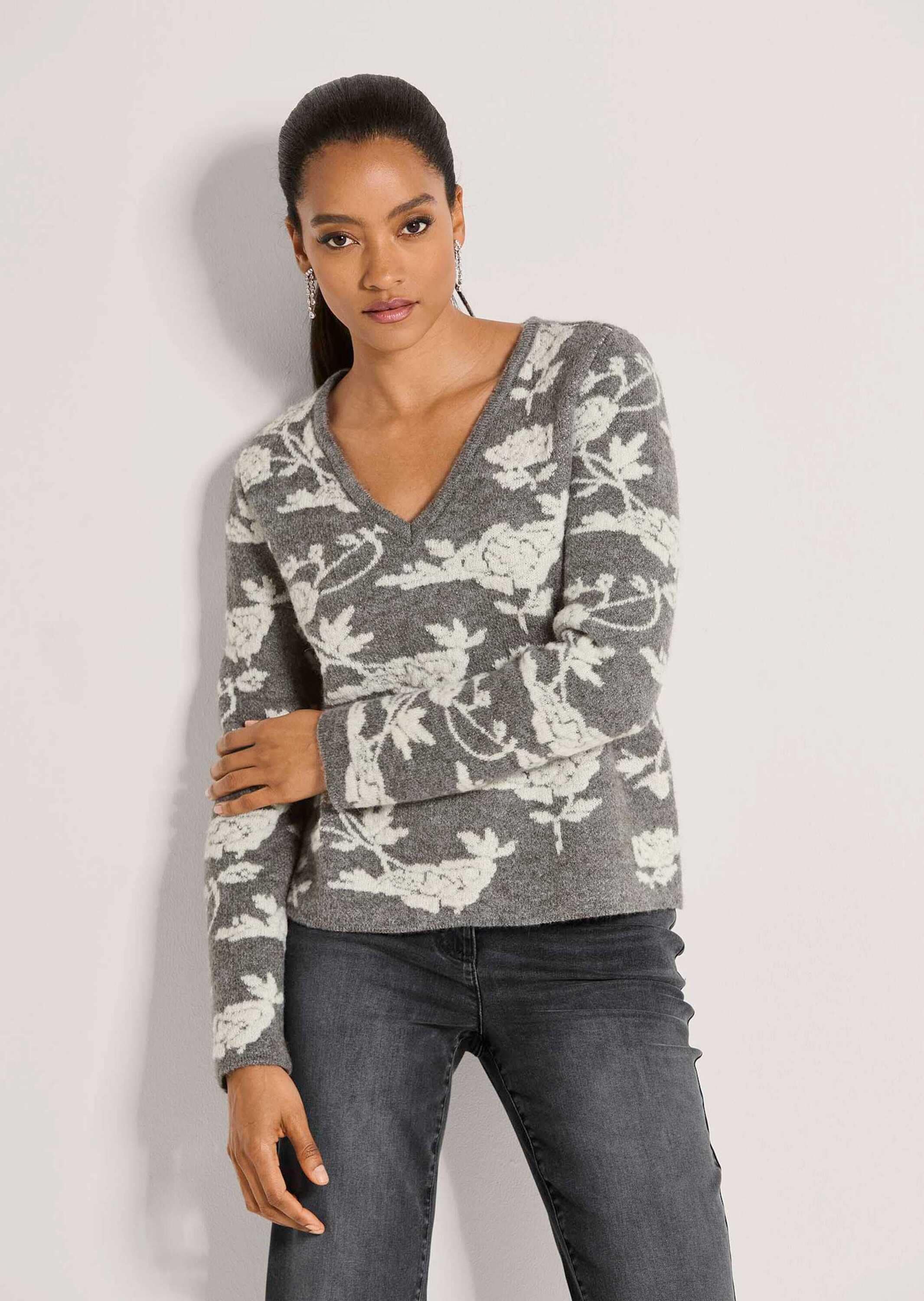 MADELEINE Longpullover »Pullover Jacquard-Pullover mit V-Ausschnitt«