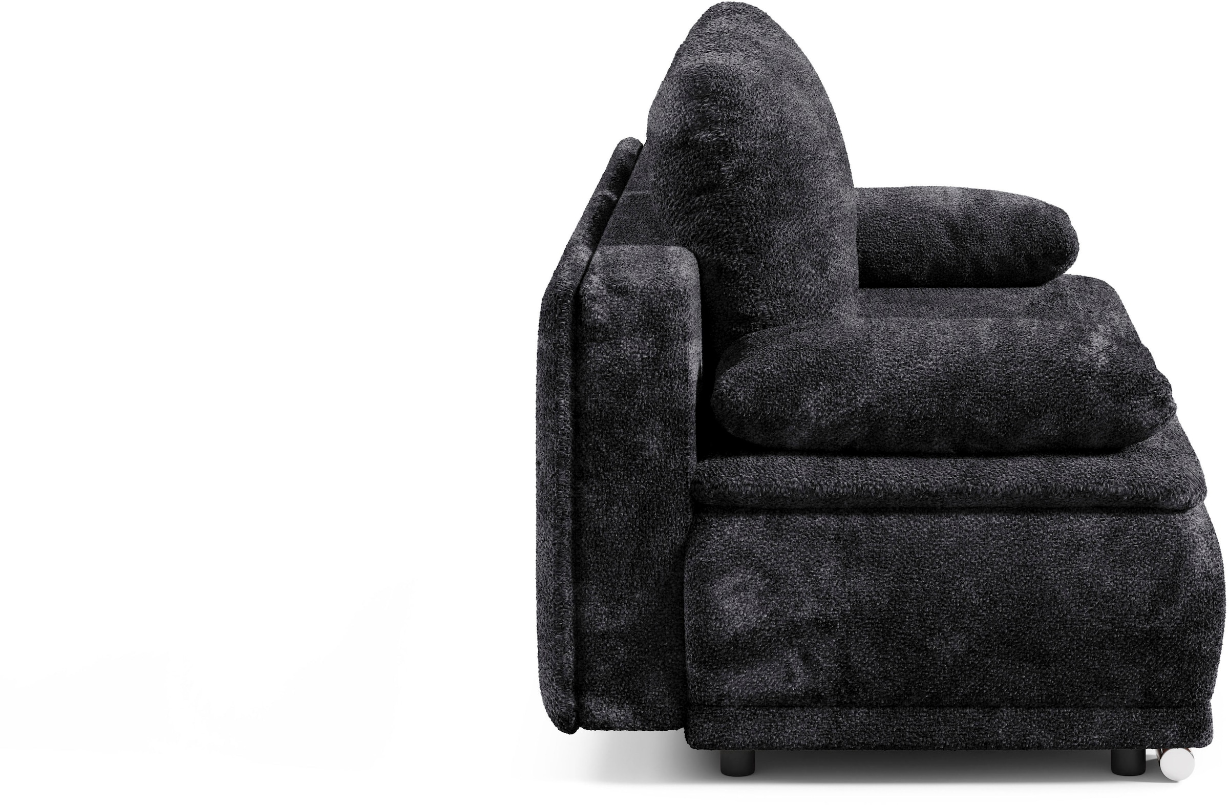 WERK2 Schlafsofa »Biggi, komfortabel & elegant, Schlaffunktion, Bettkasten, Breite 260cm«, inkl. losen Kissen, Bouclé APHRODITE, Anthrazit