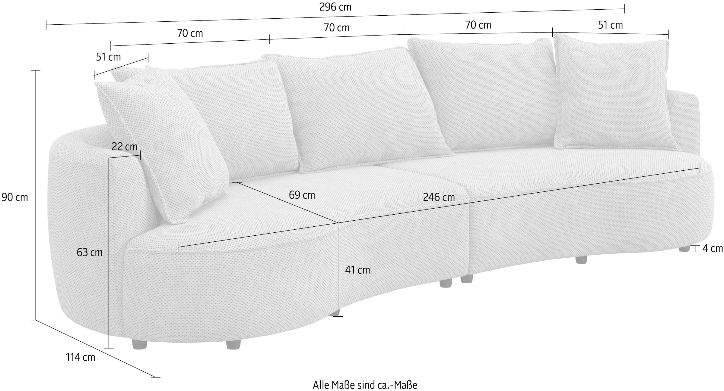 OTTO home Loungesofa »Sana, Bigsofa, Megasofa, organische Form, Breite 296 cm« Loungesofa mit Wellenunterfederung