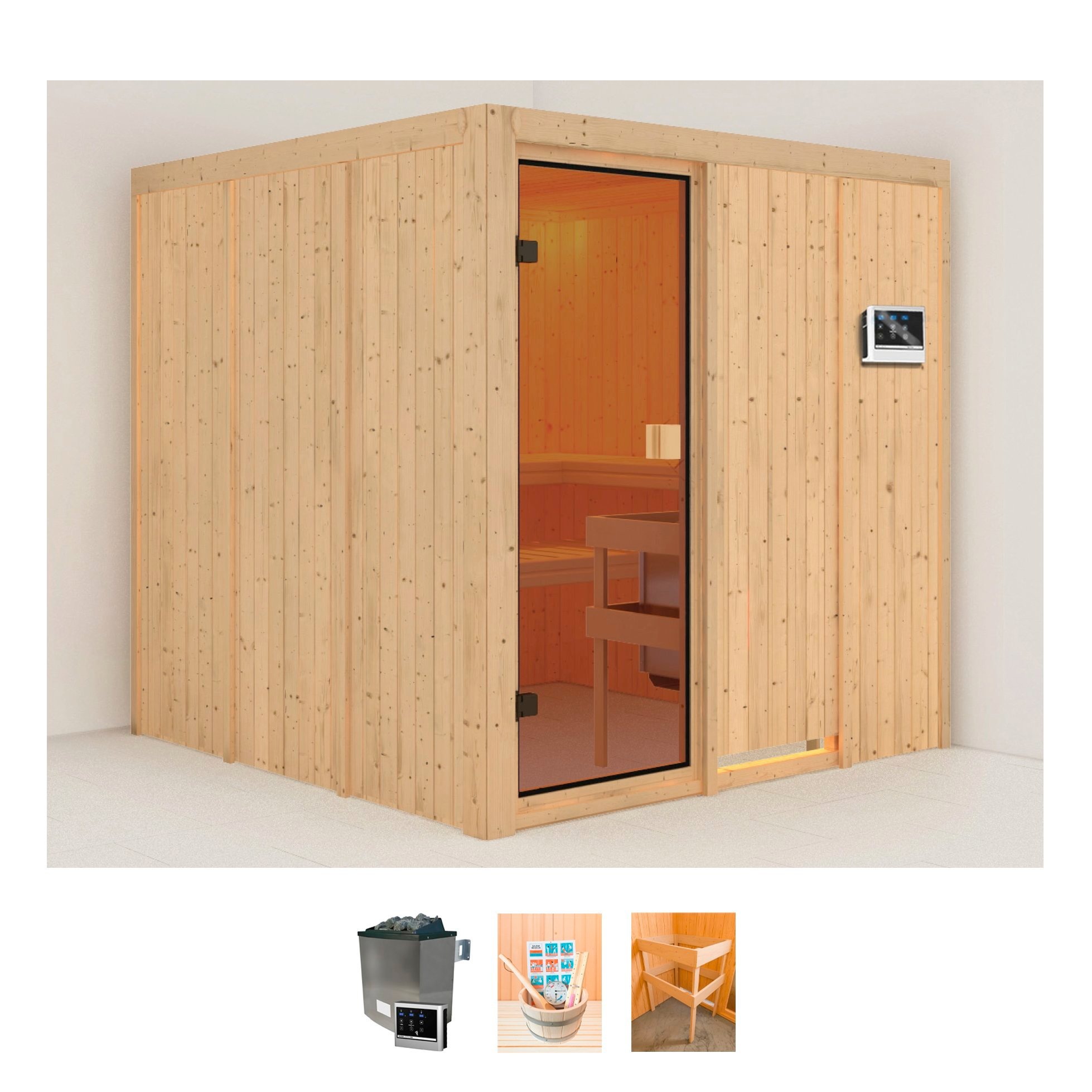 welltime Sauna »Oana«, (Set), 9-kW-Ofen mit ext. Steuerung, mit 6-tlg. Zubehörset kaufen
