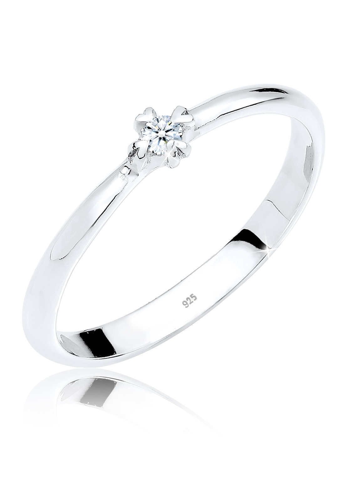 ELLI DIAMONDS Damen Verlobungsring "Ring Solitär Verlobung Diamant 0.03 ct. 925 Silber", 54, Silber 925 (Sterlingsilber), weiß, Silber 925