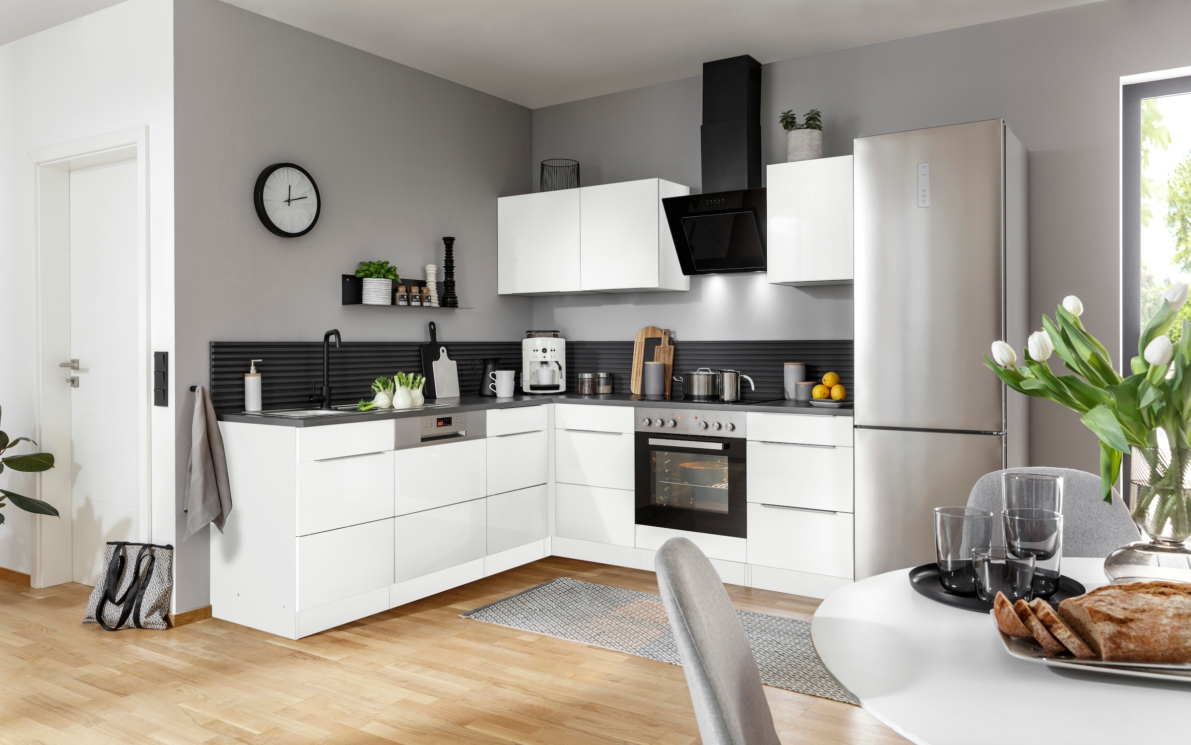 KOCHSTATION Winkelküche »KS-Brindisi«, Stellbreite 220/220 cm, wahlweise mit E-Geräten, mit MDF-Fronten