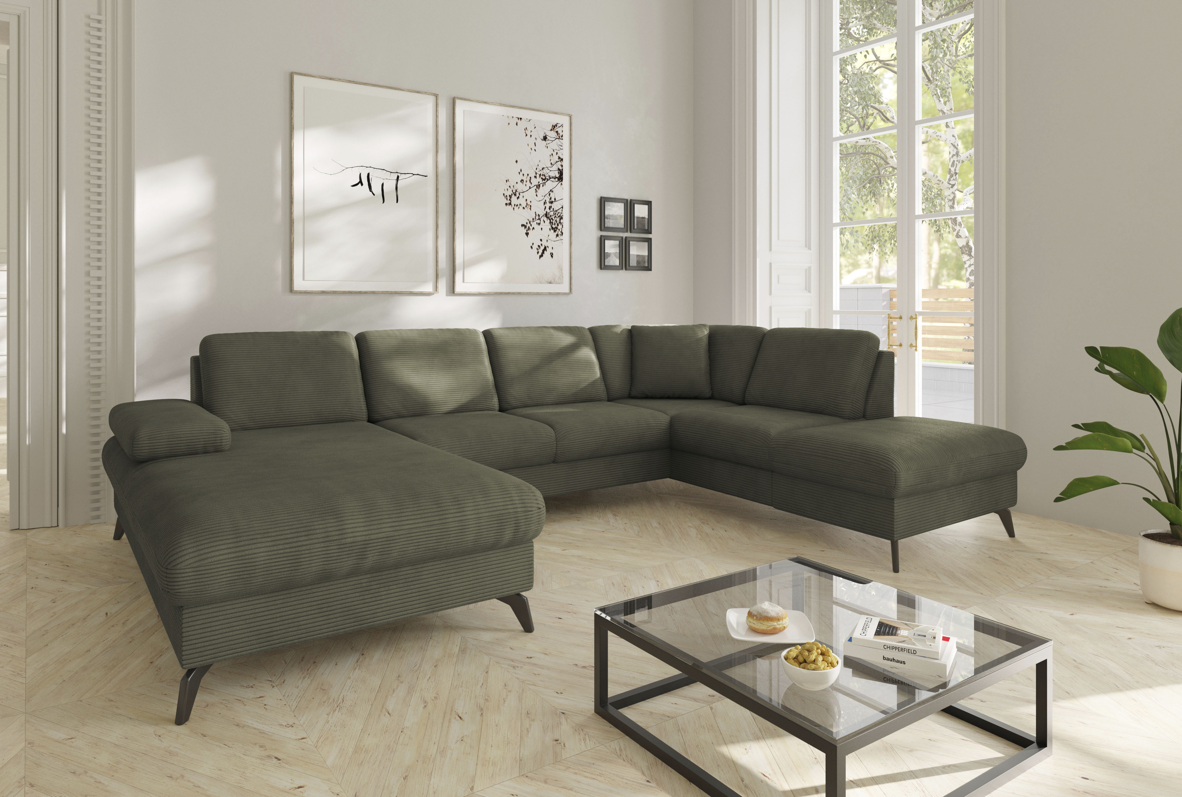 sit&more Wohnlandschaft "Morris Jubi U-Form, B: 300 cm, Armteilverstellung" optional mit Bettfunktion, 1 Zierkissen, komfortable Sitzhöhe 44 cm