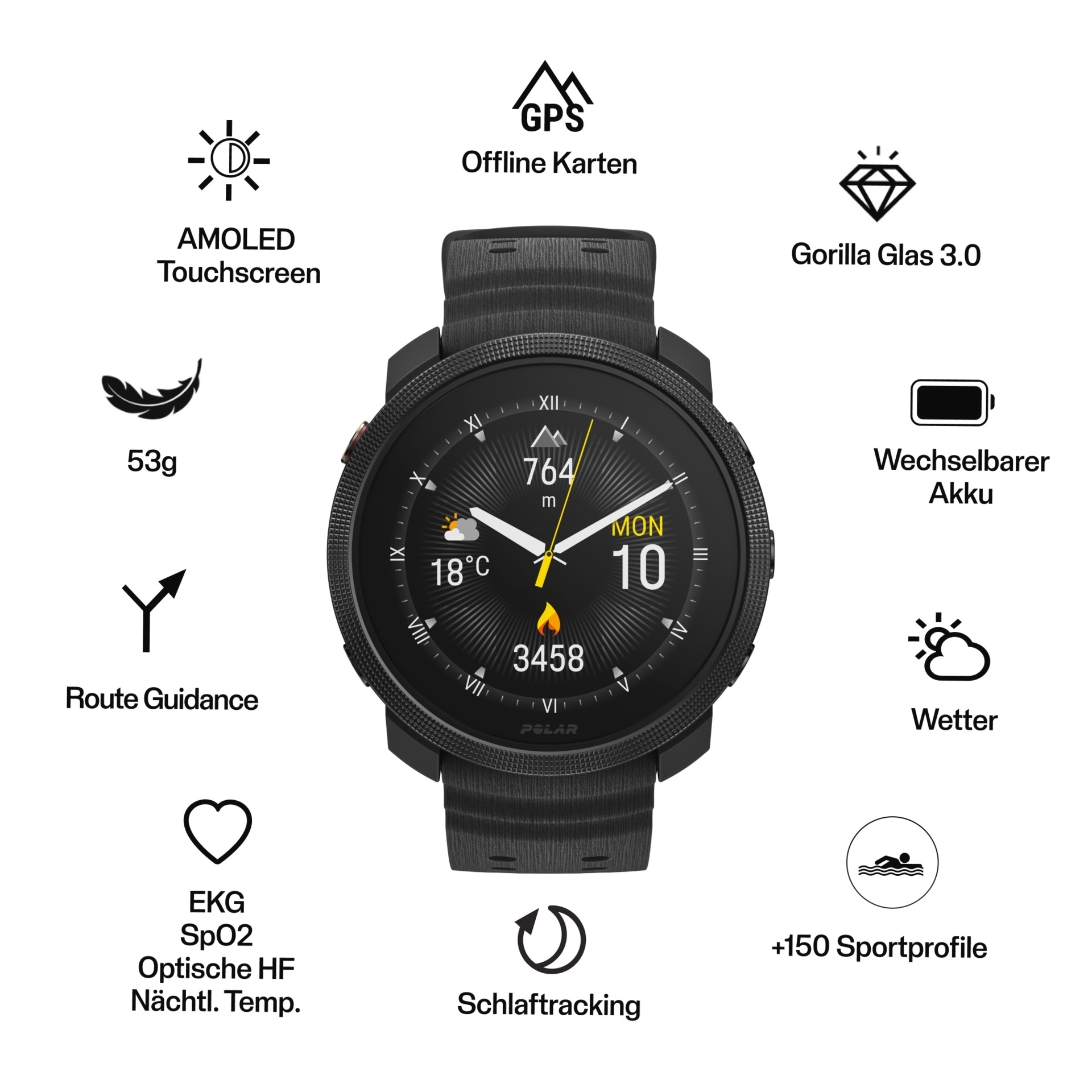 Polar Smartwatch »VANTAGE M3 S-L«, (3,3 cm / 1,28 Zoll), Proprietär, 32 GB,)