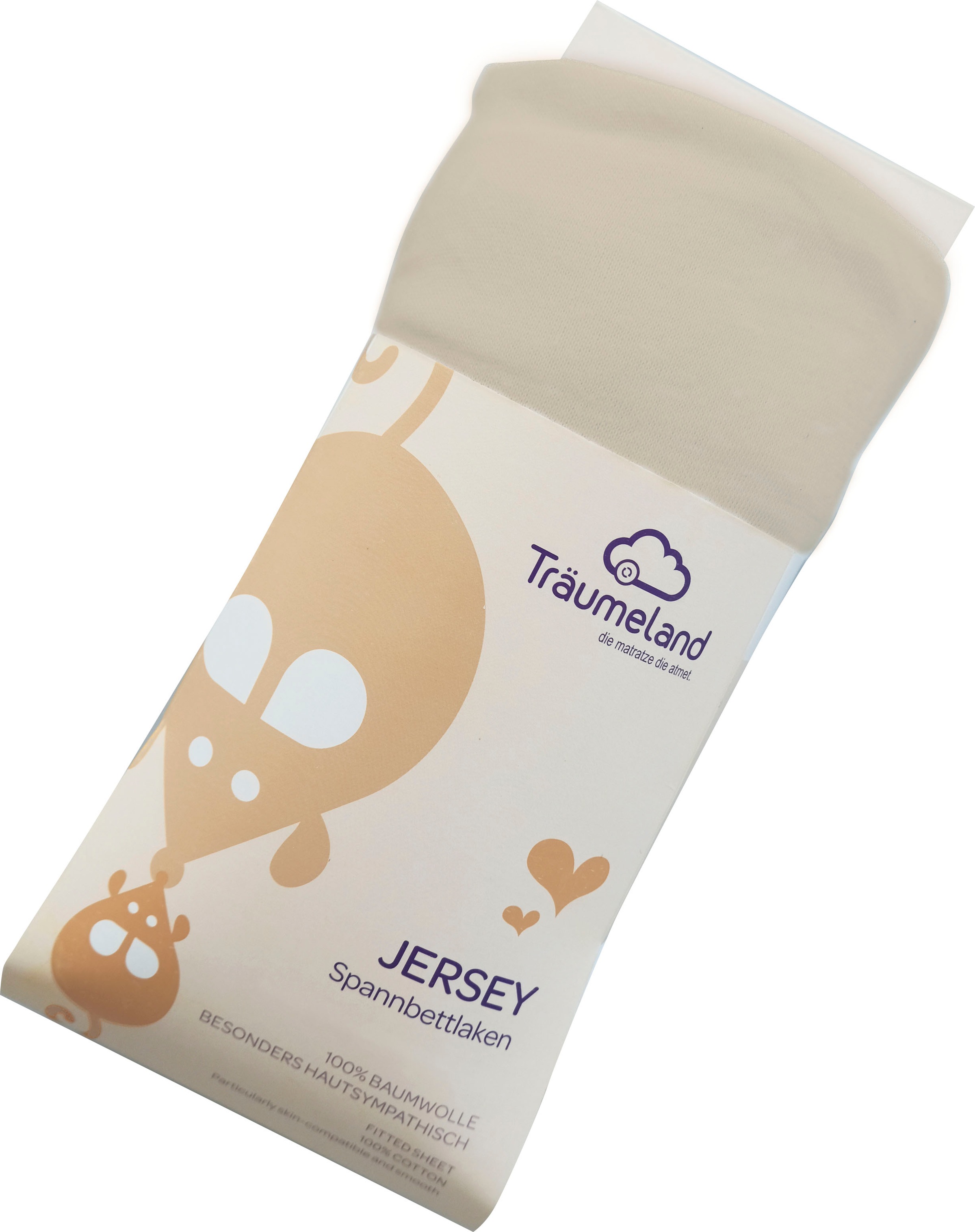 Bettlaken TRÄUMELAND, B:75cm L:100cm, beige, Jersey, Obermaterial: 100% Baumwolle, Bettlaken, "kuschelweiches Spannbetttuch Jersey", aus 100%