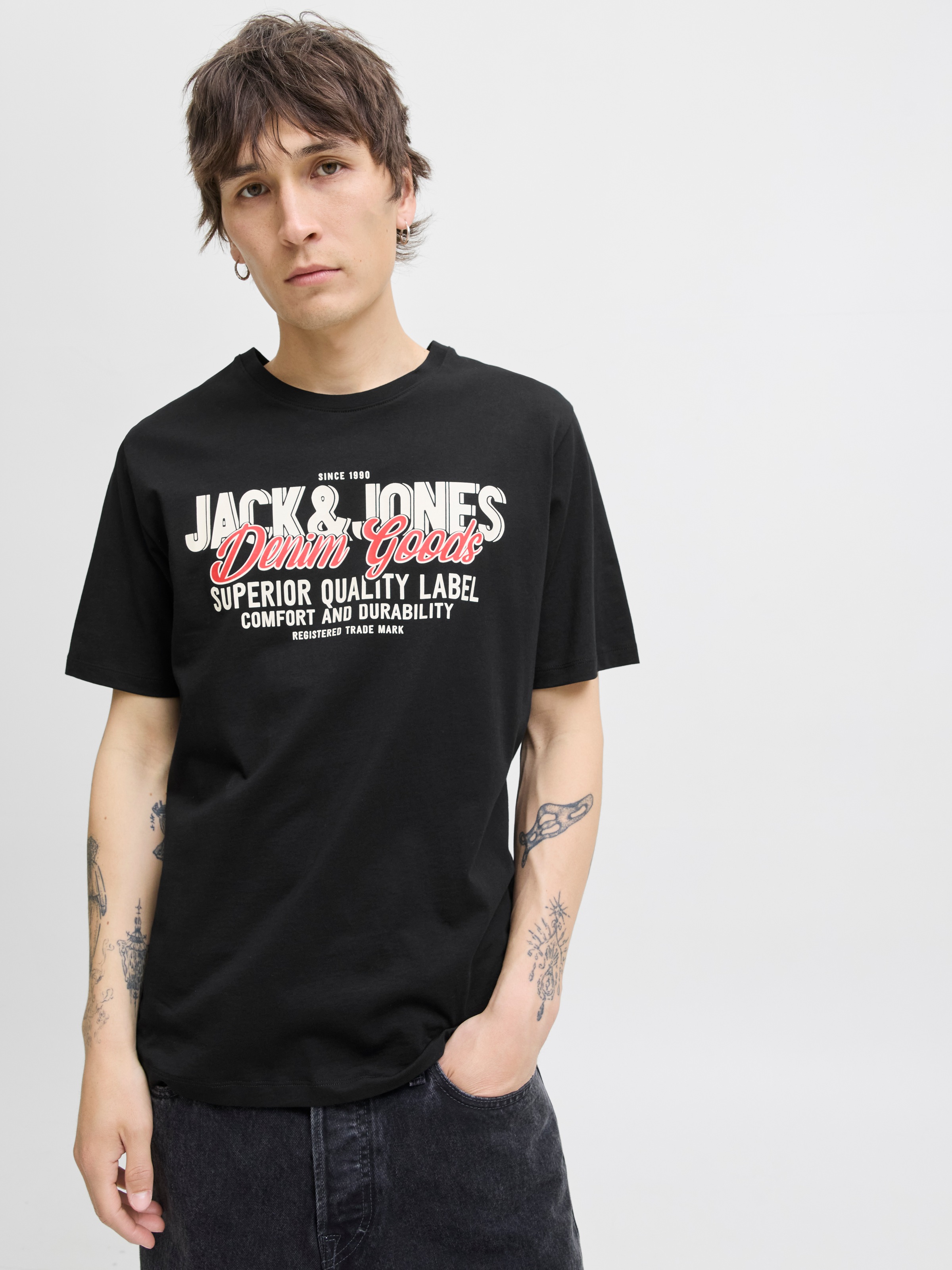 Jack & Jones Herren Rundhals T-Shirt JJELOGO TEE SS O-NECK 2 COL - Regular günstig online kaufen