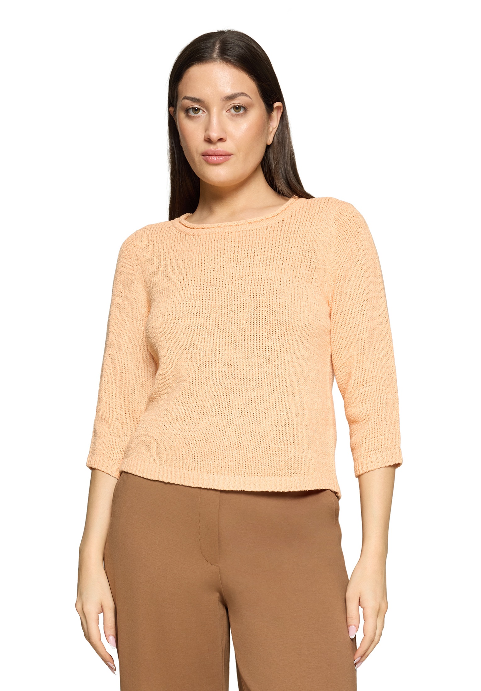 Strickpullover BETTY BARCLAY "Damen mit 3/4 Arm", Damen, Gr. 40, peach, Strick, Obermaterial: 65% Polyacryl, 35% Polyamid, Basic, gerade normal, Rundhals, Pullover Strickpullover