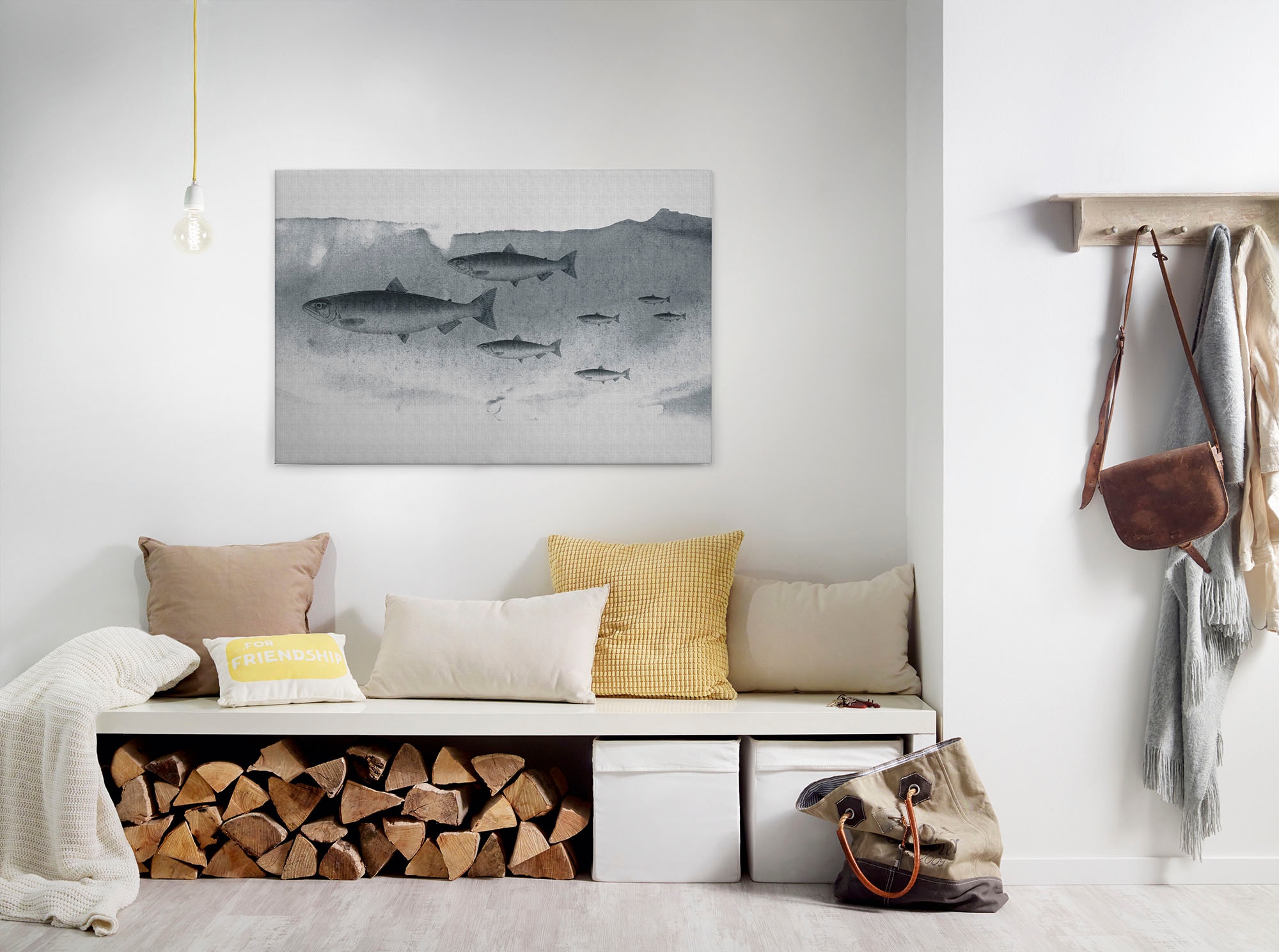A.S. Création Leinwandbild "into the blue 3" Kunst Tiere 1 Stk. tlg. Keilrahmen Unterwasser Welt Fische Grau Leinwand-Bild Wohnzimmer Wand