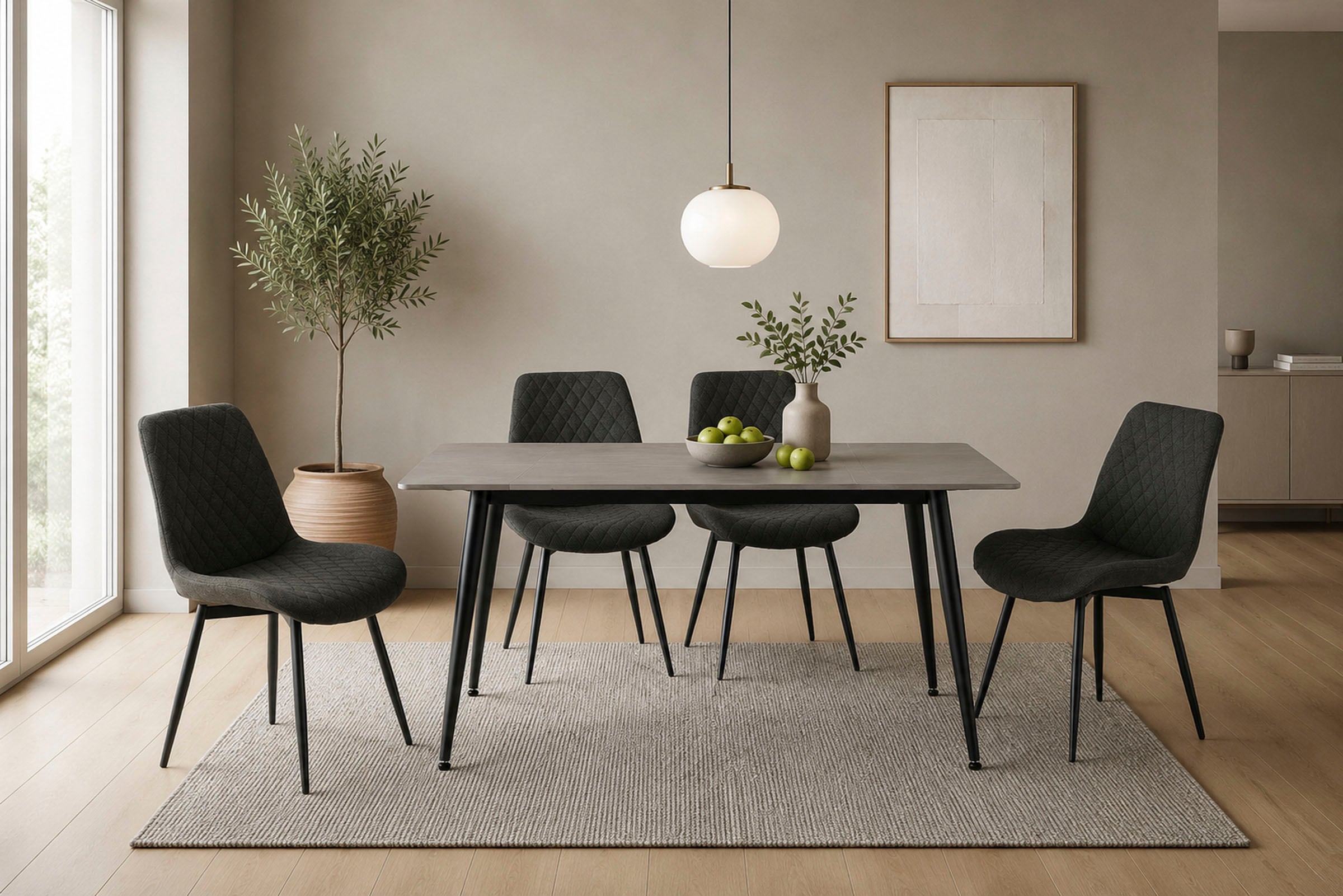 OTTO home "Juniper, Set, 5-tlg." Set, 5 tlg. Tisch 140x80cm in Sinterstein-Keramikoptik mit 4 Stühlen, 360 drehbar