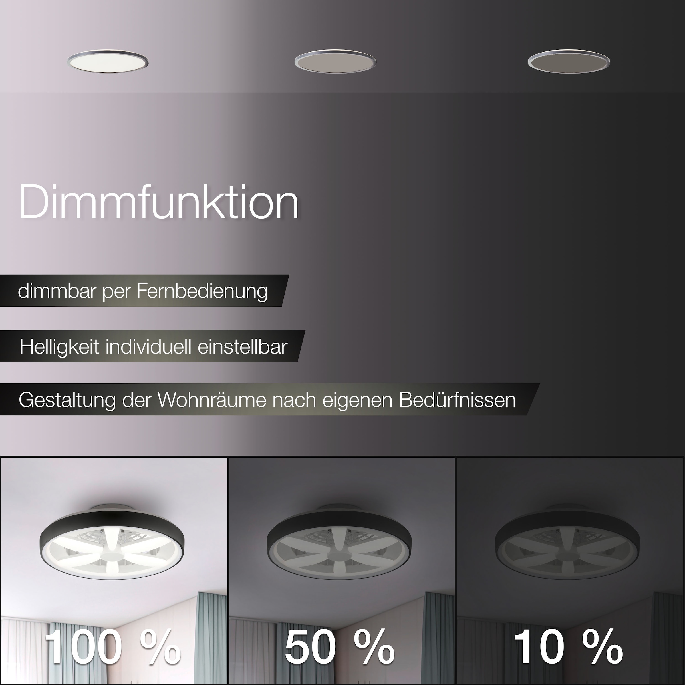 Brilliant LED Deckenleuchte »Gaiano« 1 Stk. warmweiß - kaltweiß Ø 48cm mit Ventilator, 6400 lm, dimmbar, RGB, 2700-6500 K