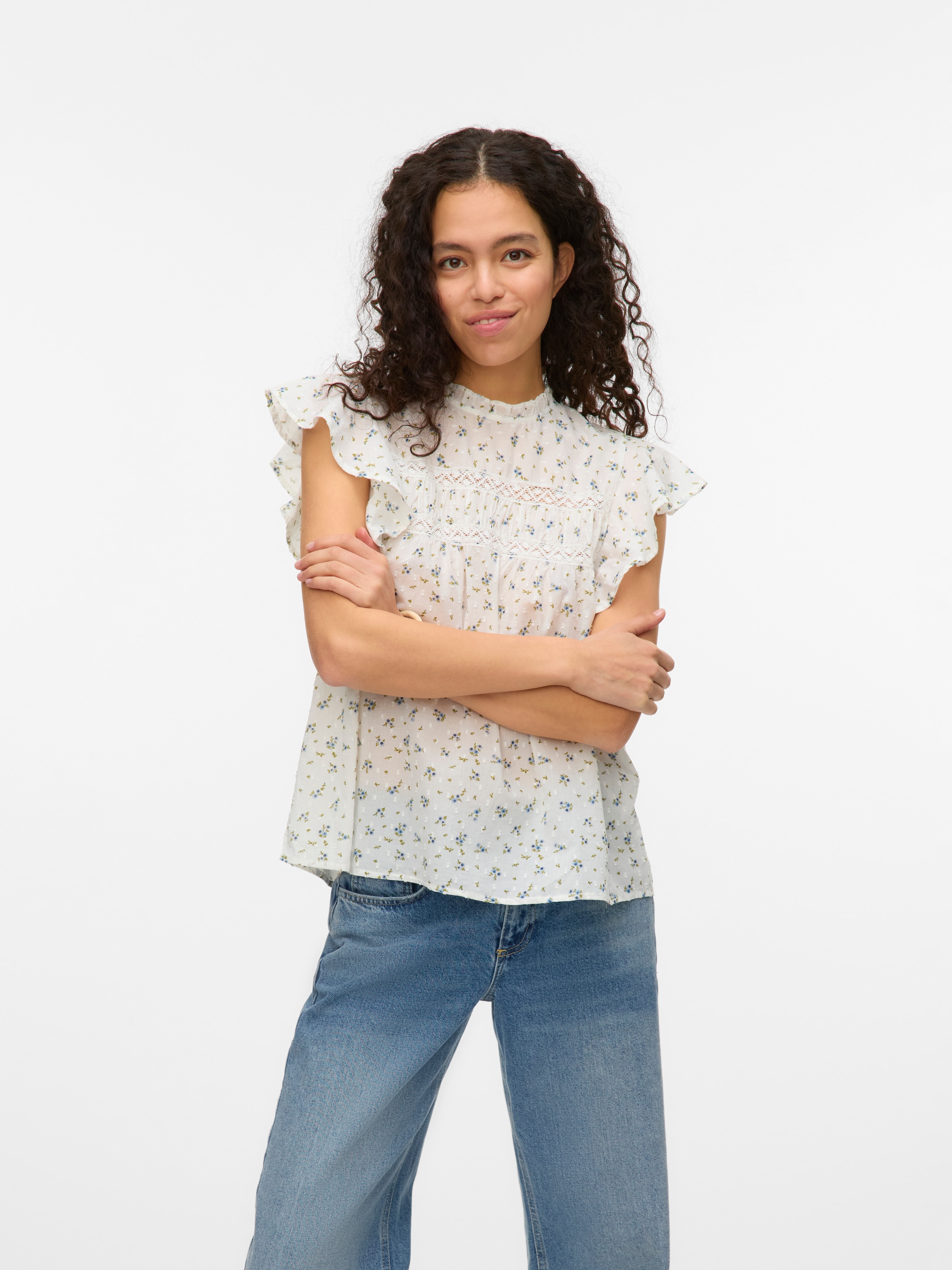Vero Moda T-Shirt "VMTRINE SL LACE TOP WVN NOOS" Baumwolle günstig online kaufen