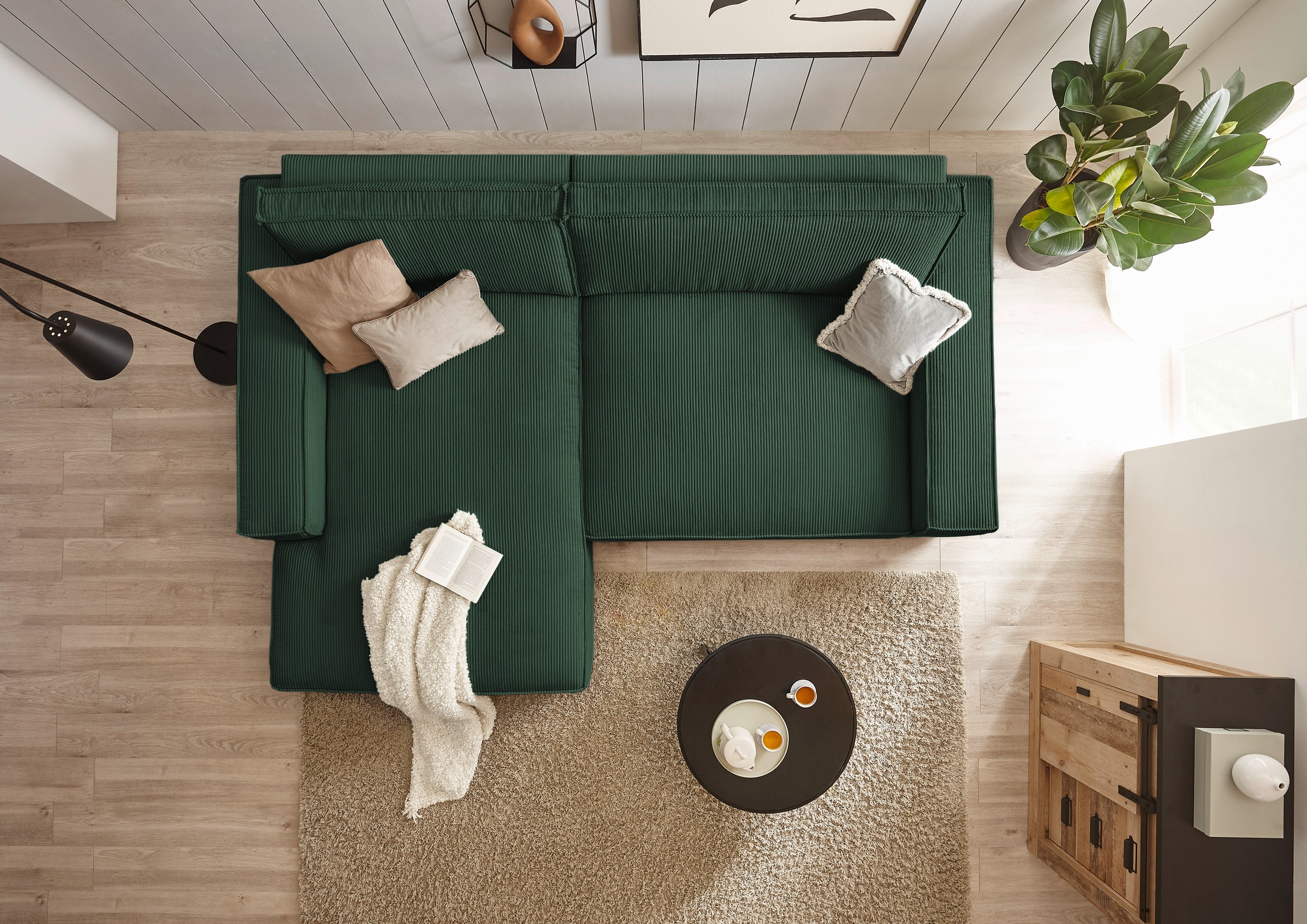 Home affaire Ecksofa »NEU: SHERWOODL XXL 284, Big-Sofa L-Form, tiefe Sitzfläche 95 cm, Cord,«, Leinenoptik, Recamiere rechts/links, auch als Schlafsofa stellbar