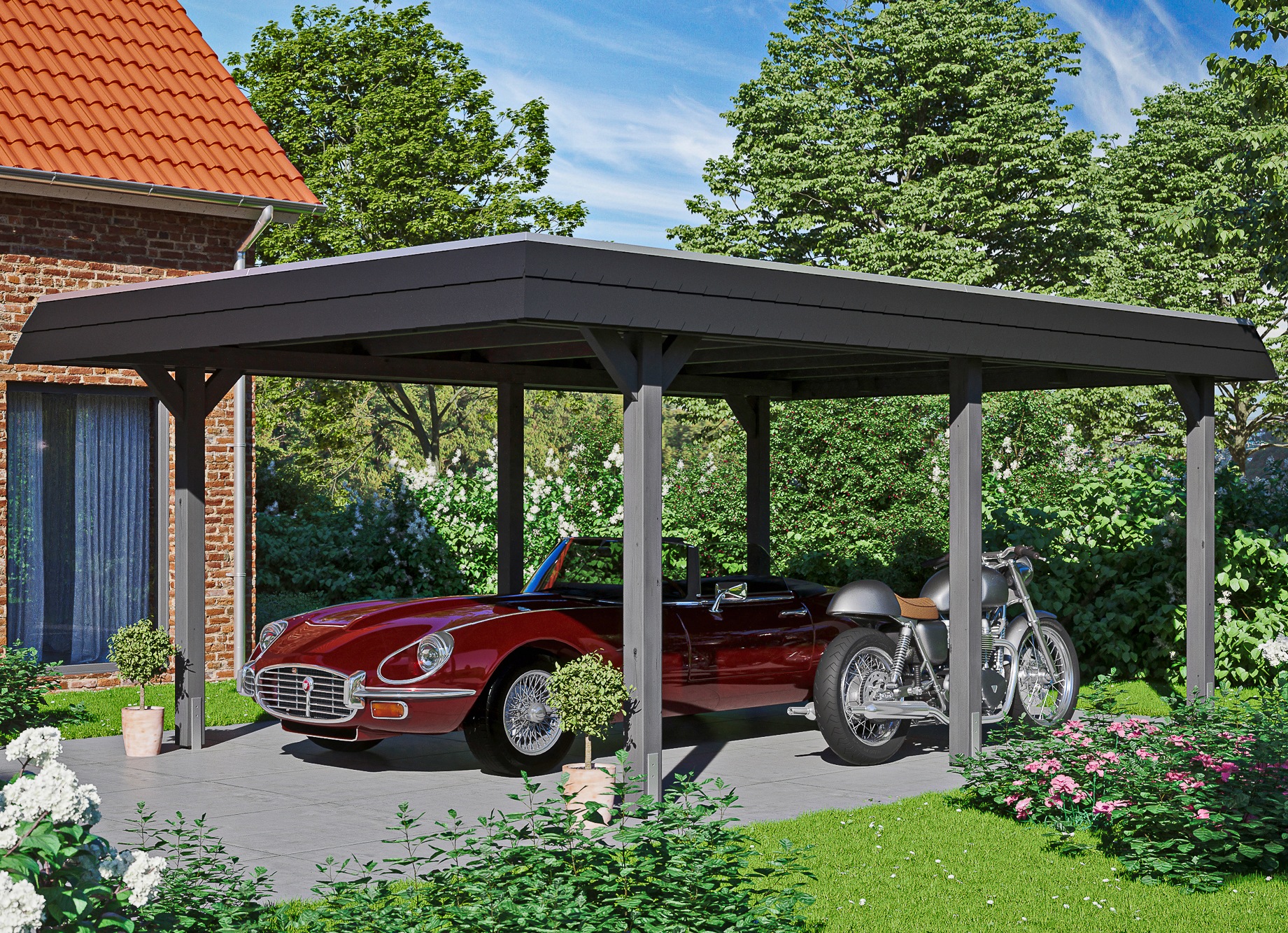 Skanholz Einzelcarport "Wendland", Leimholz-Nordisches Fichtenholz, 341 cm, dunkelgrau