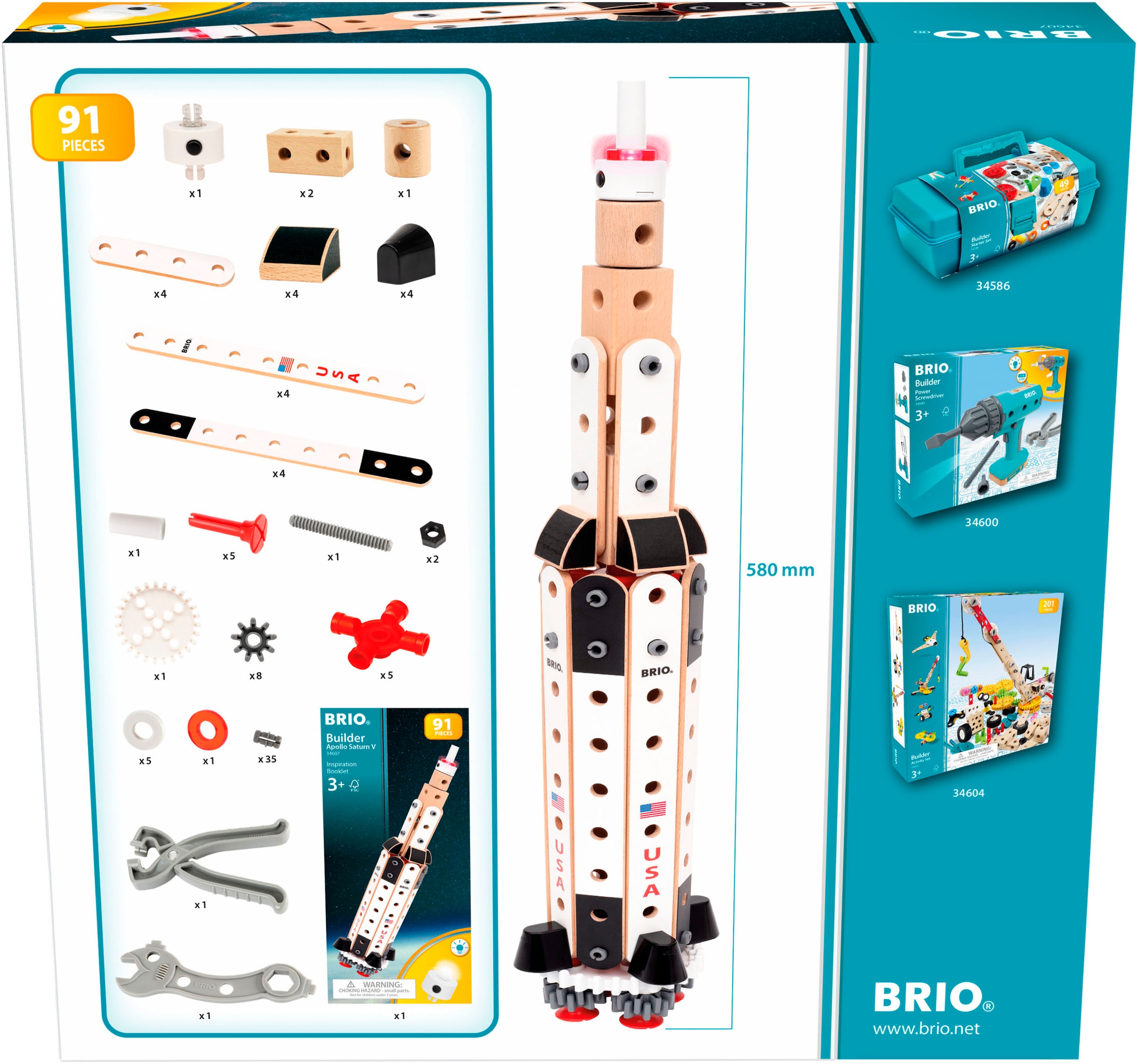 BRIO® Konstruktions-Spielset »BRIO Builder - Apollo Saturn V (34607)«, (91 St.), mit Licht