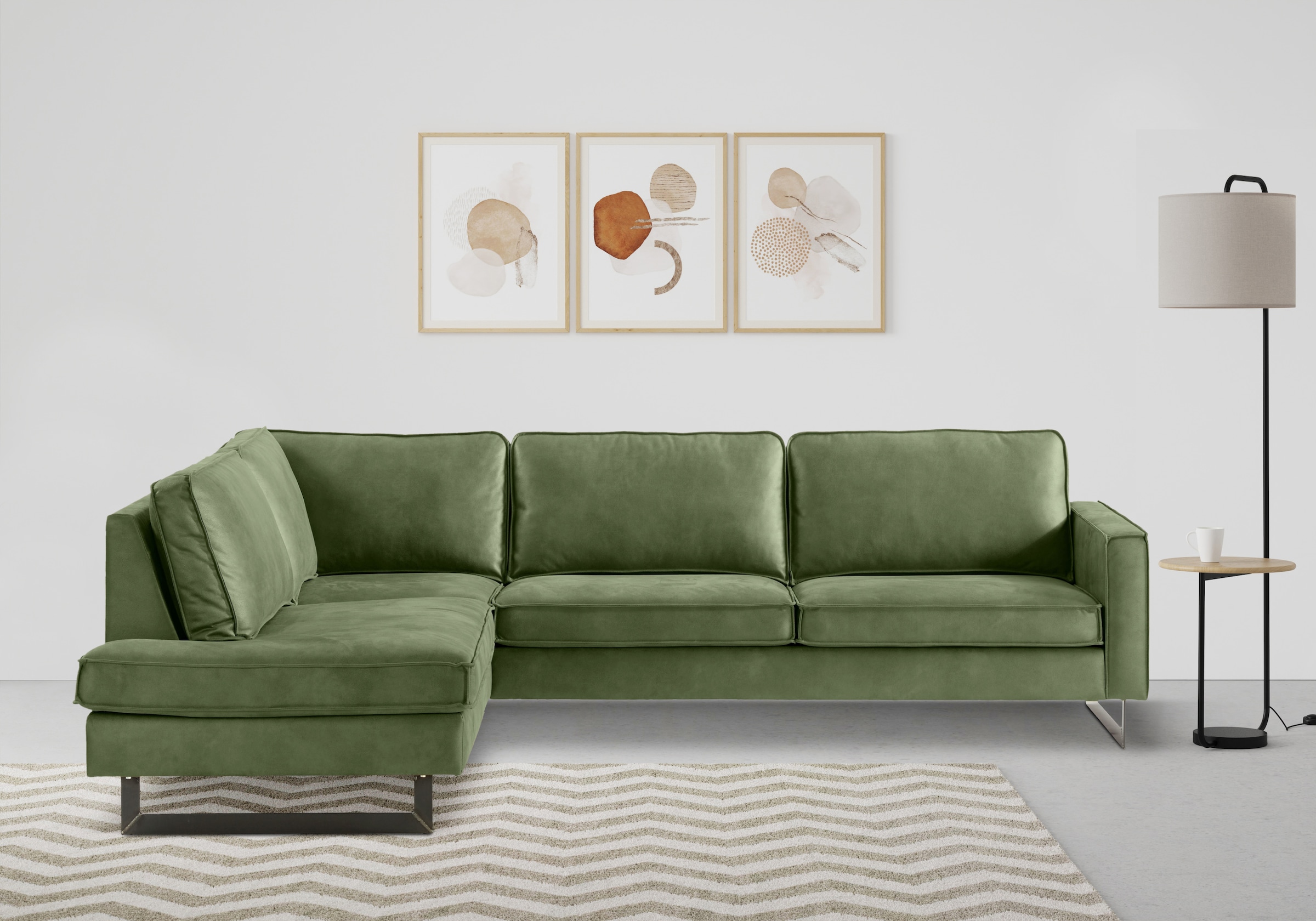 Places of Style Ecksofa »Pinto, 290 cm, Ottomane links / rechts«, Cord, Feincord, Luxus-Microfaser Leder und Chenille