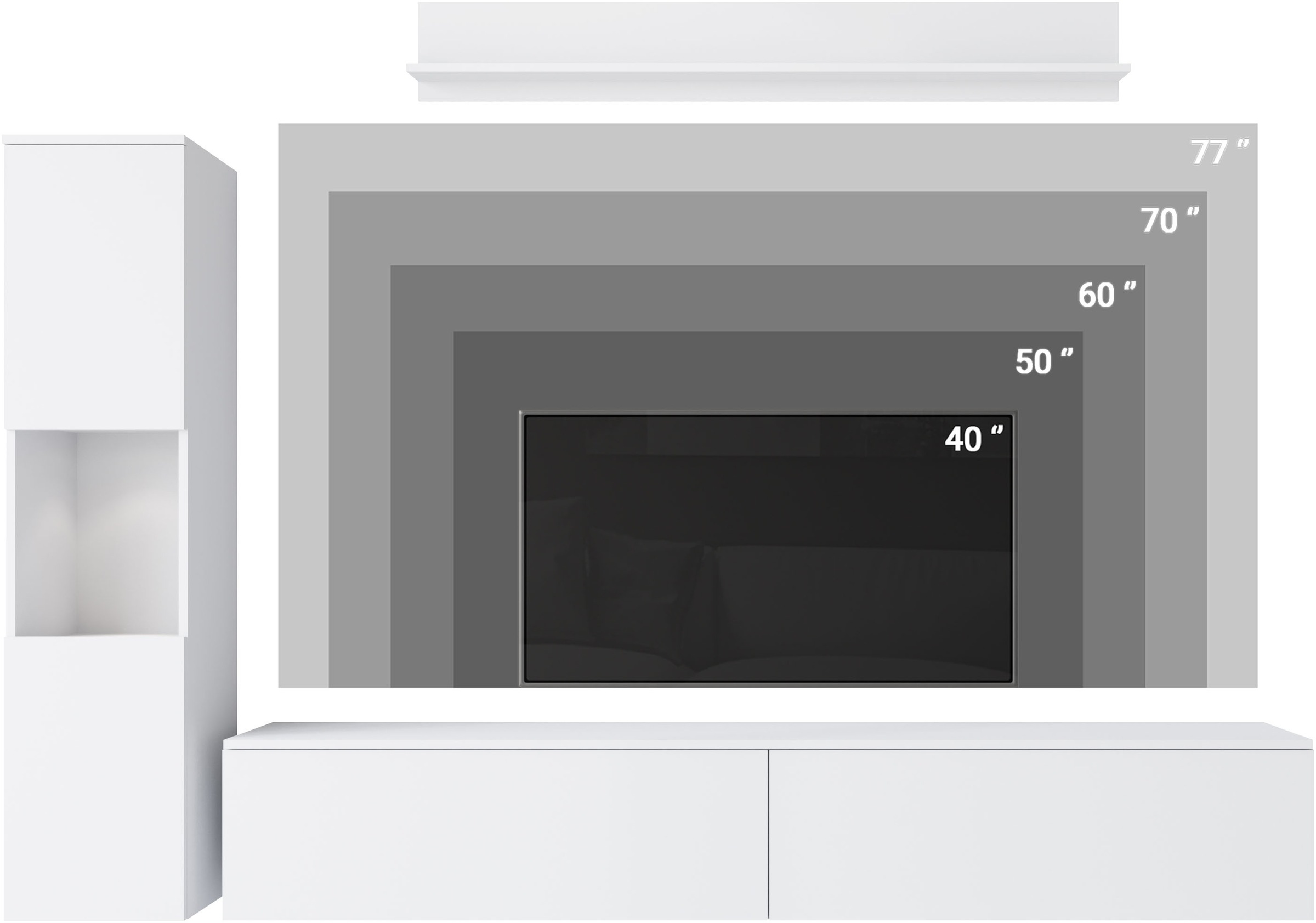 INOSIGN Wohnwand »PARIS, Vitrine Türanschlag links/rechts wechselbar«, (Komplett-Set, 3 St.), grifflose Design, stehend und hängend montierbar