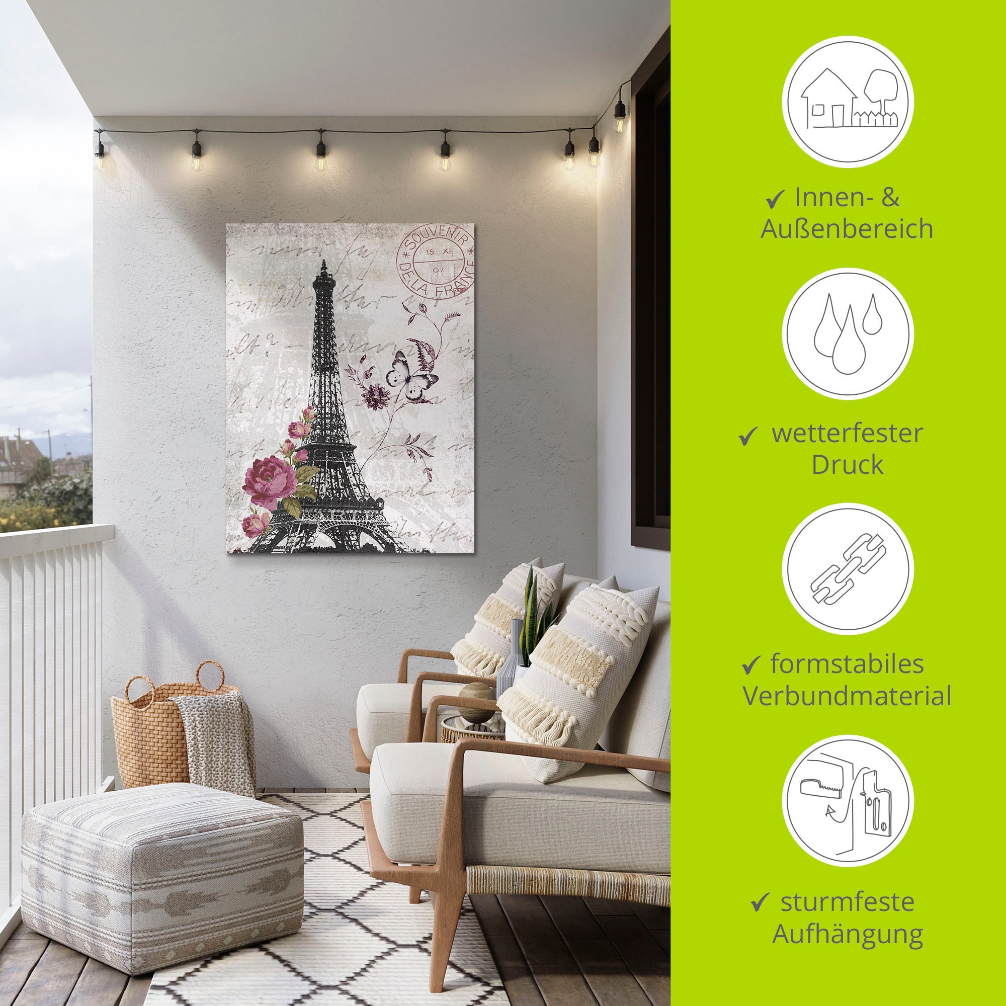Artland Wandbild »Eiffelturm Grafik«, Bilder von Europa, (1 St.), als Alubild, Outdoorbild, Leinwandbild, Poster, Wandaufkleber