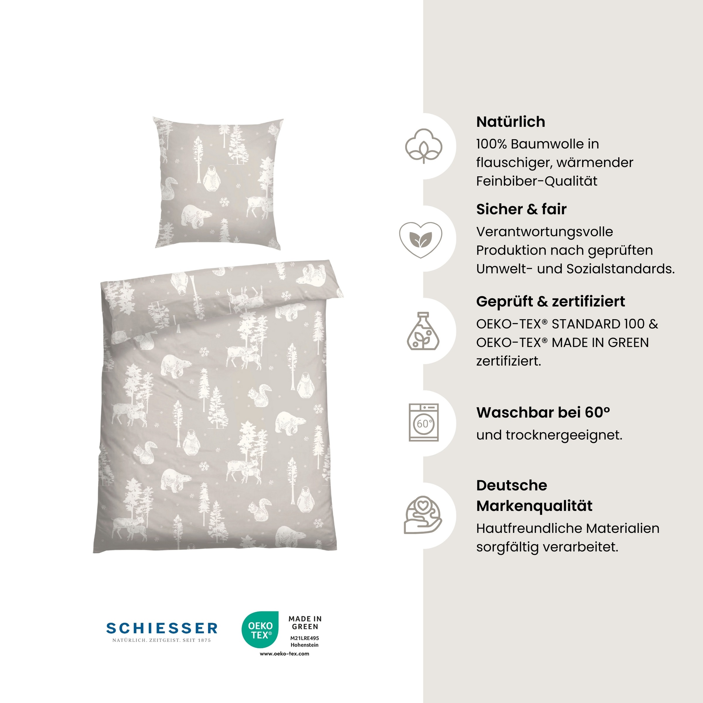 Schiesser Bettwäsche "Nordic aus weichem Baumwollflanell mit nordischem Mus günstig online kaufen