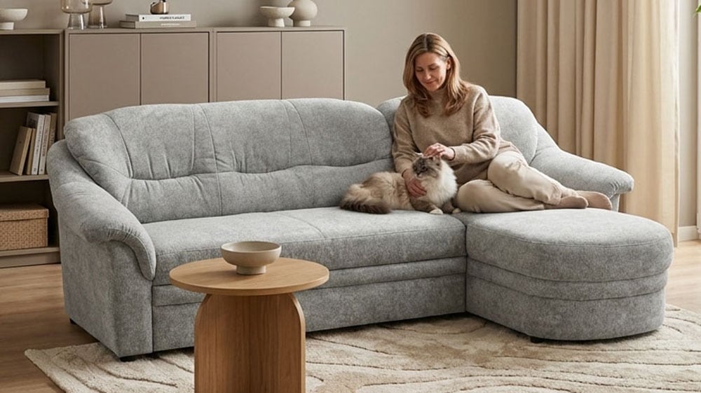 OTTO home Ecksofa "Nyborrg 234 x 142 cm, auch mit Schlaffunktion, formschön & stabil" L-Form, aus haustierfreundlichem Pet Friendly Bezug