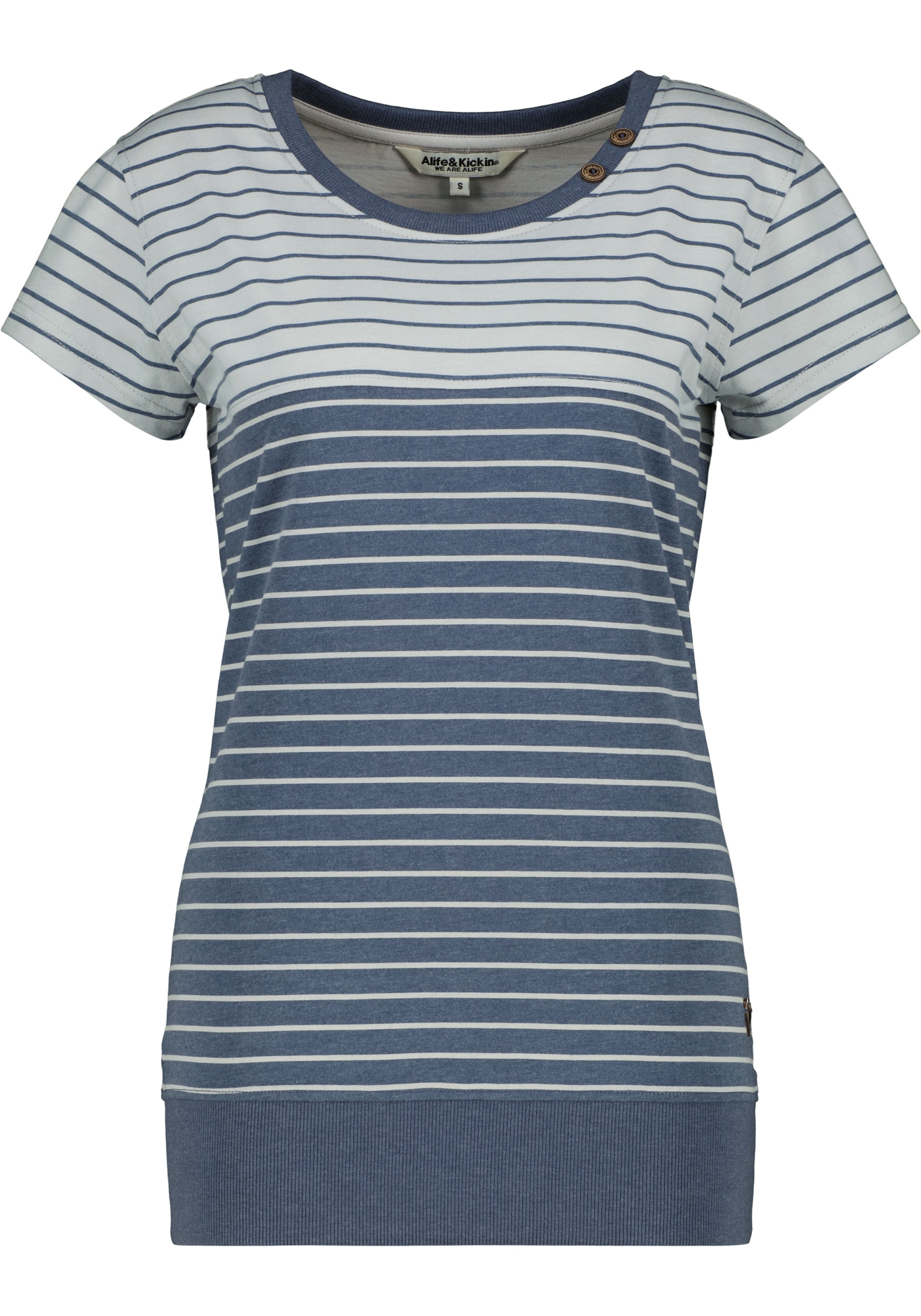 Alife & Kickin Rundhalsshirt »CosmaAK B« vielseitiges Basic-Shirt mit Streifen und breitem Saum